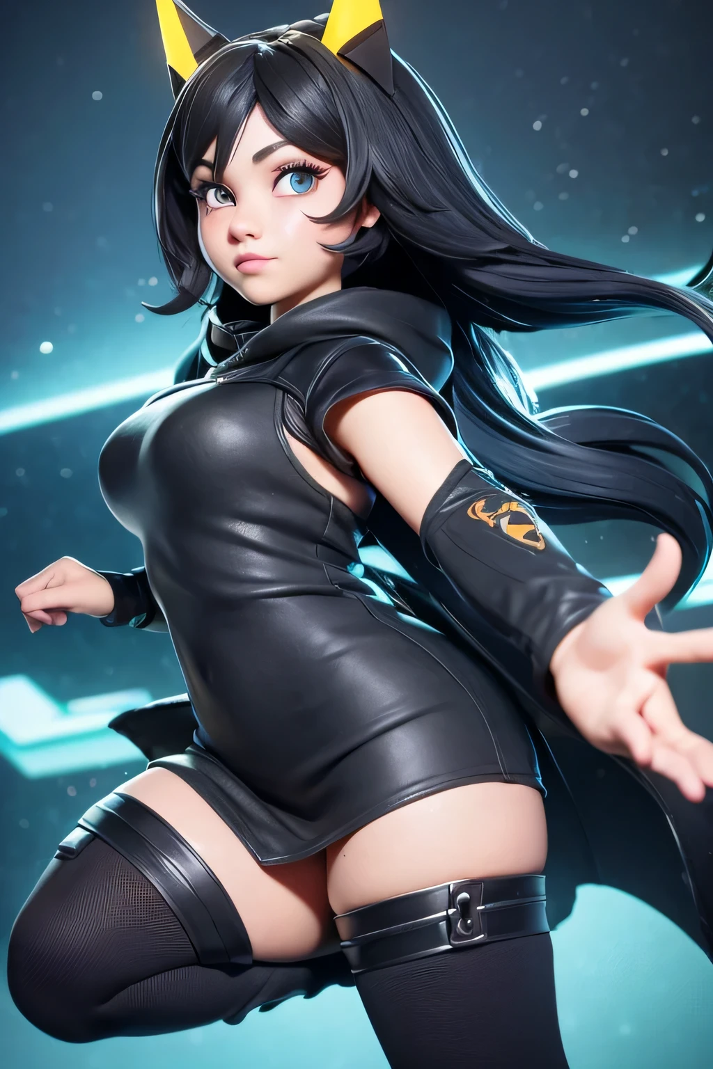 1 woman, Same goes for Tosaka.., alone, long hair, tight latex miniskirt,  looking at viewer, blue background, black hair, simple background, both sides,, blue eyes, ((Ahegao)), ((whole body)), parted bangs, black ribbon,  twin tail, nose, (I spread my legs wide), (Huge), ((Spread your legs and show your pussy forward.)), (((whole body))), I stood and spread my legs, (topless), Lift up your skirt, ((show armpits)), ((rolled up skirt))