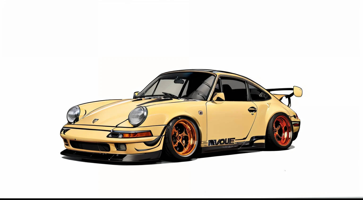 nvinkpunk, painting of a city with a candy brown paint, brown Porsche 911 rwb rotting,wide bodykit, large wheels, high quality,