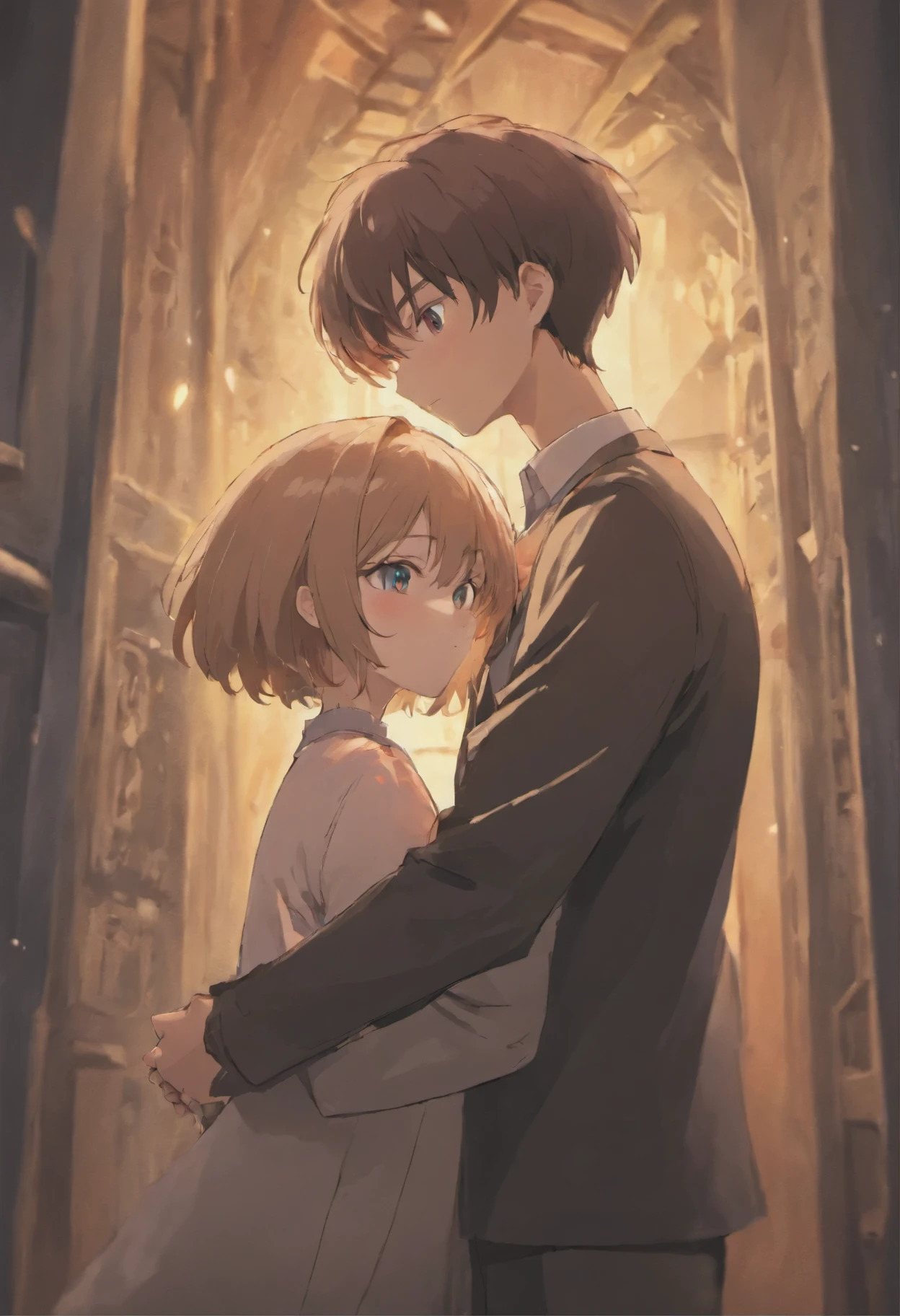 short hair girlfriend and a cute tall boyfriend hugging