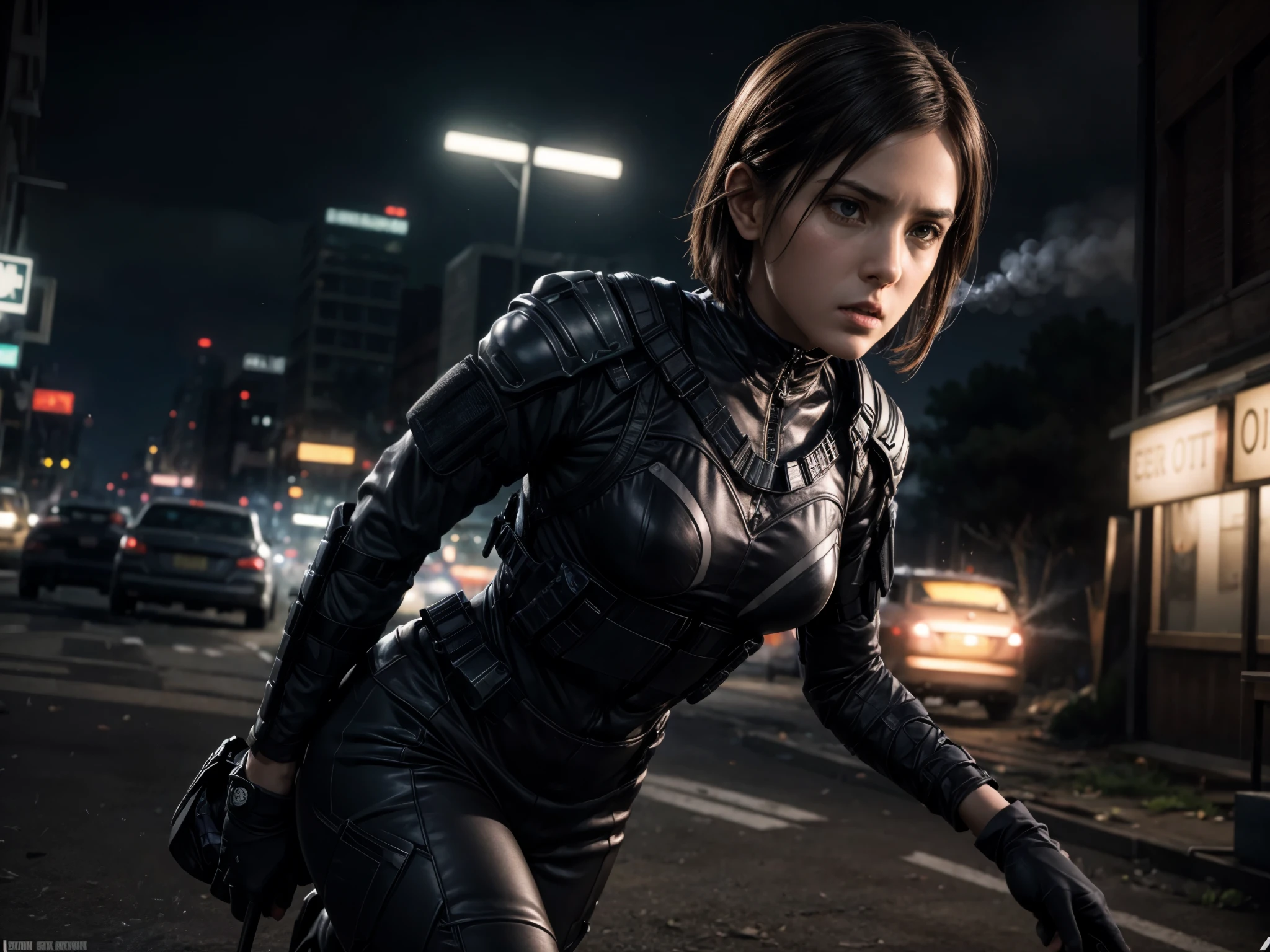 (main subject: Gunfight with enemy spieedium: Action movie poster),(detailed facial expressions, intense gazes),(high contrast, dark tones),(cinematic lighting),(best quality, HDR, vivid colors),(gunfire and smoke, bullets flying),(tense atmosphere, suspenseful),(action-packed, dynamic poses),(secret agent wearing a suit, sunglasses and earpiece),(one of the spies in disguise, blending into the crowd),(urban setting, city streets at night),(shattered glass, debris in the air),(slow motion effect, motion blur),(targeting scopes and laser sights),(silencers on the guns, stealthy),(explosions and sparks),(high-tech gadgets),(dangerous and thrilling),(fast-paced, adrenaline-filled),(hidden passages and secret entrances),(double agents, betrayal),(highly trained agents, martial arts),(unpredictable twists, unexpected turns)