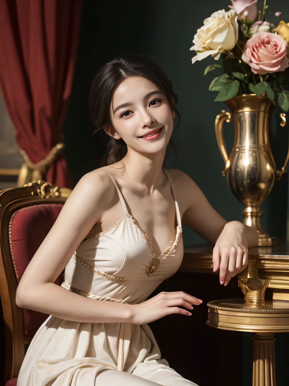 jack=Louis David's painting style,Discussion between two female philosophers,As、astronomical machine、astronaut、roses in vase、fruit、Cute trinkets、smile、ancient greek costume、Clothes that stretch your shoulders、A big smile、beautiful bare skin、A detailed representation of the seducing woman throughout her body..
