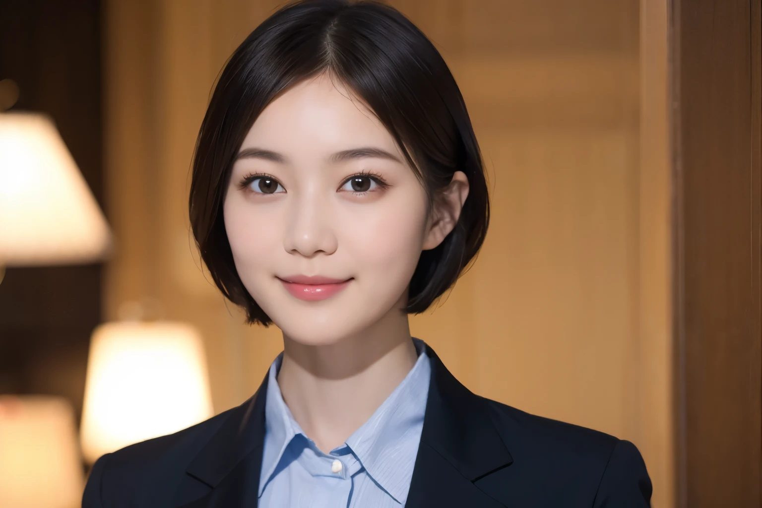 168
Shorthair, a 20 yo woman, gentle smile, working suit
