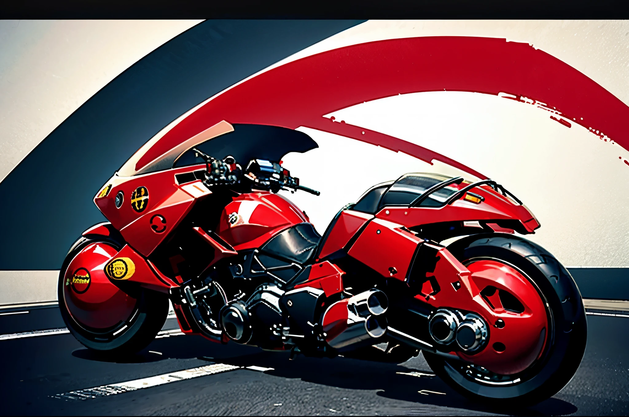 arte oficial, Unity 8K papel de parede, ultra detalhado, beautiful and aesthetic, obra-prima, melhor qualidade, realista, akirabike vermelho, andar de bicicleta, noite, cyberpunk vista da cidade, epic screen, uniforme escolar, pilotado por kaneda do anime akira, moto na cor vermelha
