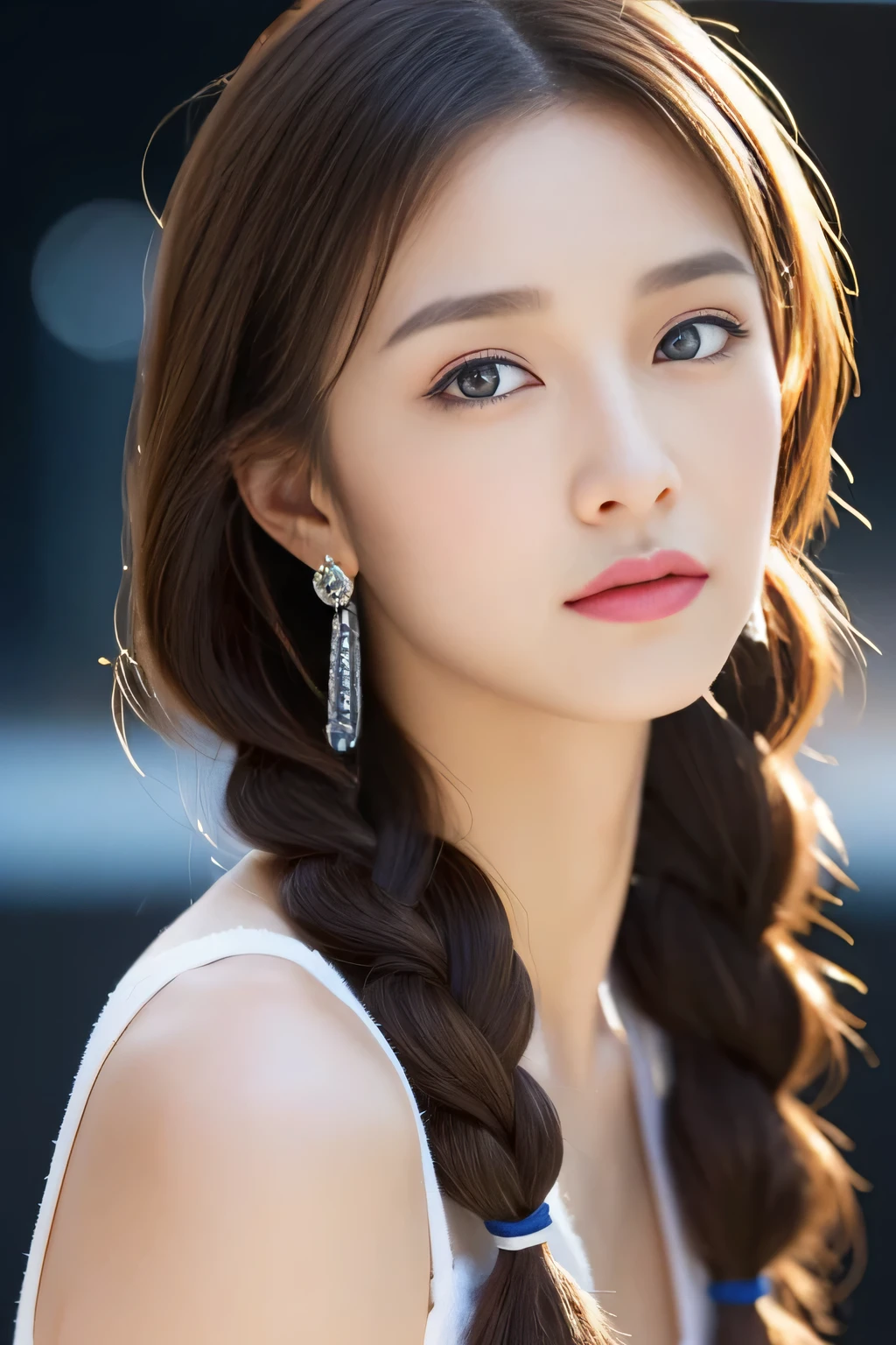 (((32K,very high resolution, high detail, very accurate,masterpiece girl 1))),RAW photo & realistic atmosphere,beautiful dark blue eye,detailed mouth,glossy lips,thin eyebrows,Soft white skin that shines in every detail,,detailed eye、Very beautiful eye with deep blue eye,lip details、very beautiful face,very well-shaped face、lifelike face,shining beautiful lips,beautiful eyebrows,infinite reality,best design,(A very cute 16 year old Japanese girl,healthy style,Beautifully shaped breasts,She's a very cute girl,:1.5),ベストnatural makeupアップ,Japanese ID,korean idol,young sensual idol,Moist eye,dark beautiful eye,beautiful butt,美しいfeet,,camel'feet,,skinny fingers,long and thin legs:1.3),超A high resolution、,natural and realistic face,Backlight,Her pure eye are too cute,(((photorealism))),real live action,(Fashionable earrings,,necklace,bracelet,gyuru,shiny nail art:1.6),(Sexy cheerleader with detailed design,17 year old girl,light brown hair,braided ponytail,,alone,natural makeup:1.7),Shibuya night,(leaning forward,upper body close-up,close up of chest,from directly above, Aerial shot of someone's face waiting for someone to approach and kiss,lecherous,close ~ eye:1.8)