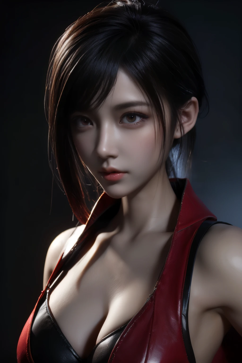 Masterpiece,Game art,The best picture quality,Highest resolution,8K,(A bust photograph),(Portrait),(Head close-up),(Rule of thirds),Unreal Engine 5 rendering works,(Digital Photography),
20 year old girl,Short hair details,With long bangs,The red eye makeup is very meticulous,(Short White Hair,Fiery red eyes),(Large, full breasts),
(A combat suit that combines fantasy and science fiction,Chinese ancient style clothing combined with sci-fi elements,Shoulder pads,Hollow design,The Devil's Crown,Metallic texture,Cloak),Valkyrie in the world of cyberpunk,Grey background,
Movie lights，Ray tracing，Game CG，((3D Unreal Engine))，oc render reflection texture