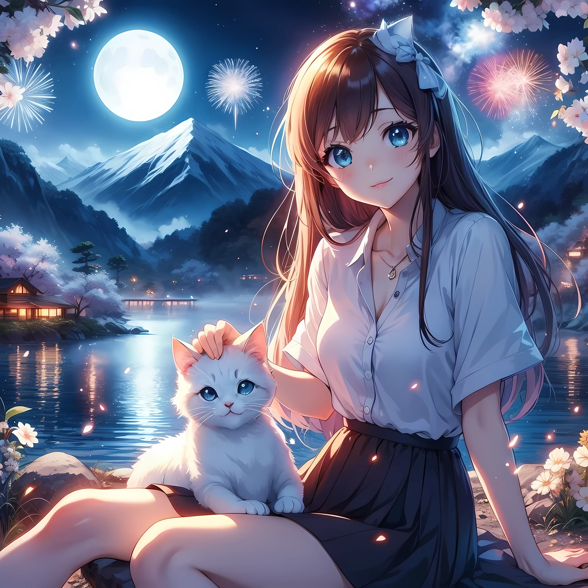 Anime girl and a cat sitting on rocks by the water, anime style 4 k, beautiful anime catgirl, very beautiful anime cat girl, anime cat, Anime Art Wallpaper 4k, Anime Art Wallpaper 4k, Animation Art Wallpaper 8k, anime wallpaper 4k, anime wallpaper 4k, 4k anime wallpaper, anime style. 8k