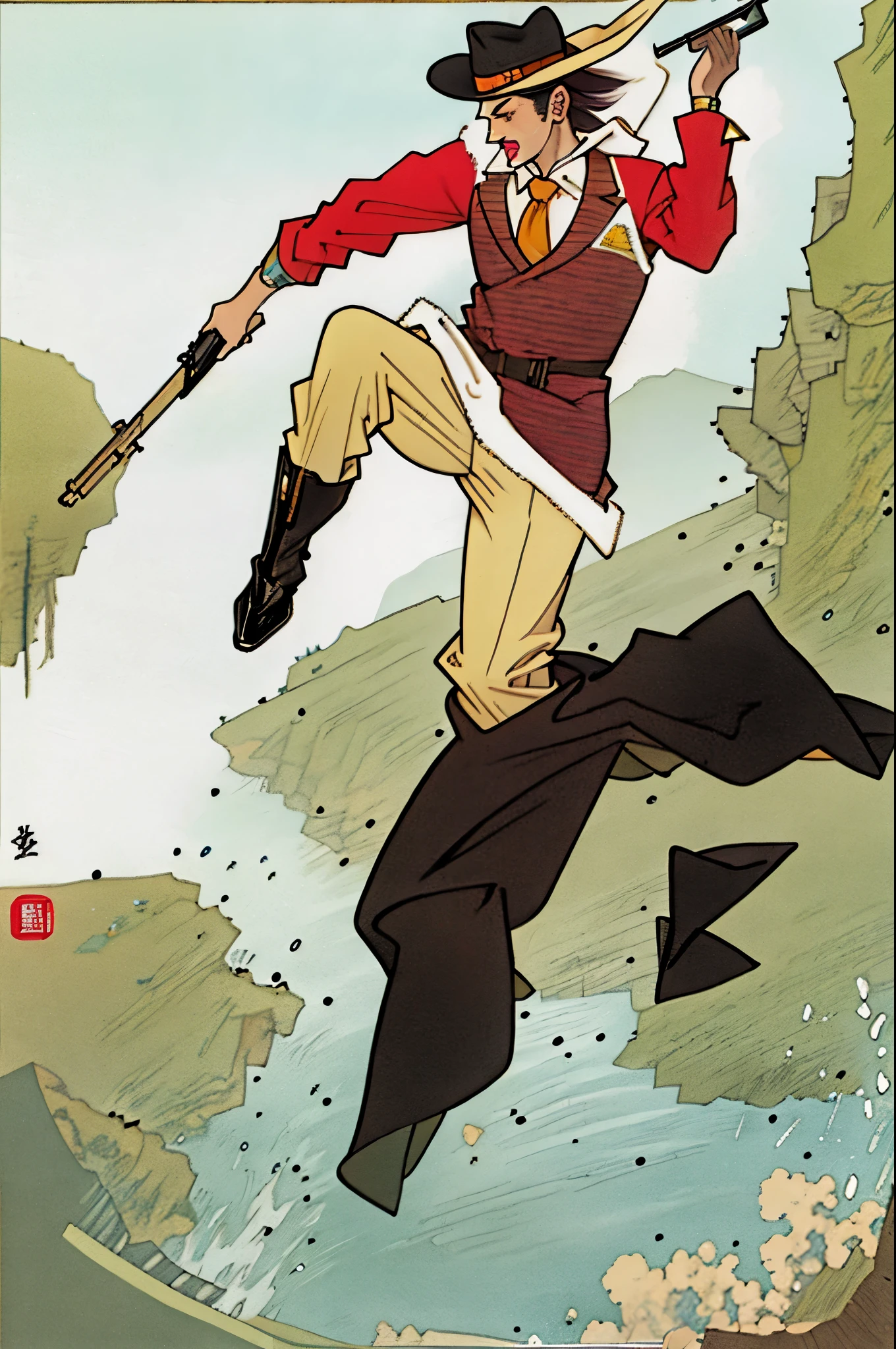 style,agent,solo,Suit,hat,pistol,fighting,design
