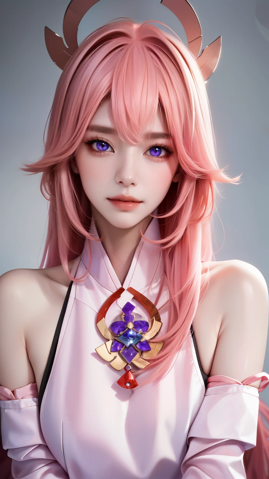 (masterpiece:1.3), (8k, Realism, original photography, Top image quality: 1.4), Japanese high school girl、(pink hair，headgear，long hair:1.2)、Big breasts:1.2、Lactation 1.2. Breasts are too large、round buttocks、Fully understand、Super detailed face、Eye for details、double eyelids、Purple eyes?，chest together、sharp focus:1.2、beautiful woman:1.4、pink hair、top quality、masterpiece、ultra high resolution、(Realism:1.4)、Highly detailed and professional smile、Loose and lightweight knitwear、shoulders outward、thin and long、serious expression、Long hair details、fatal position