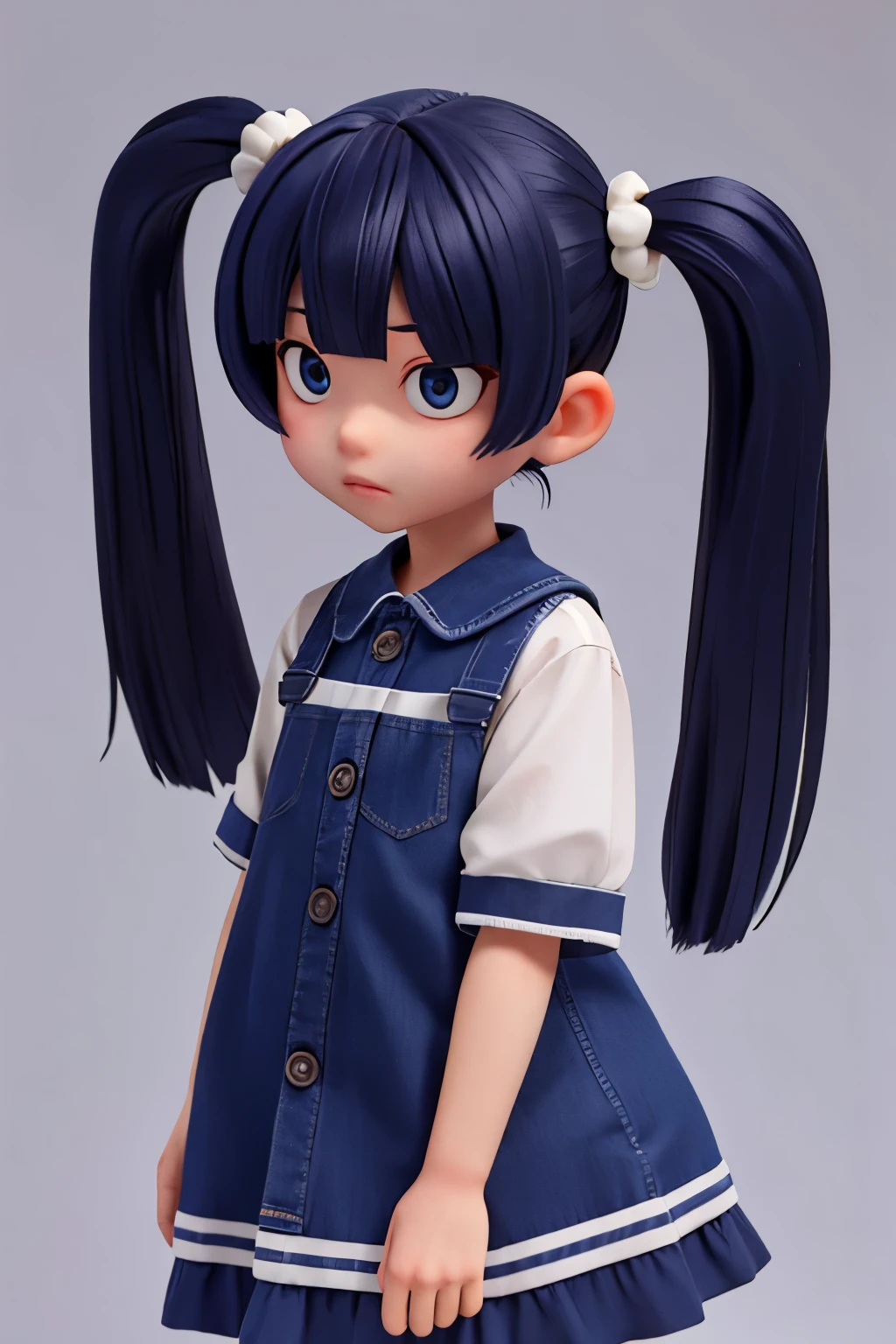 twin tails、dark blue hair、Dark blue background