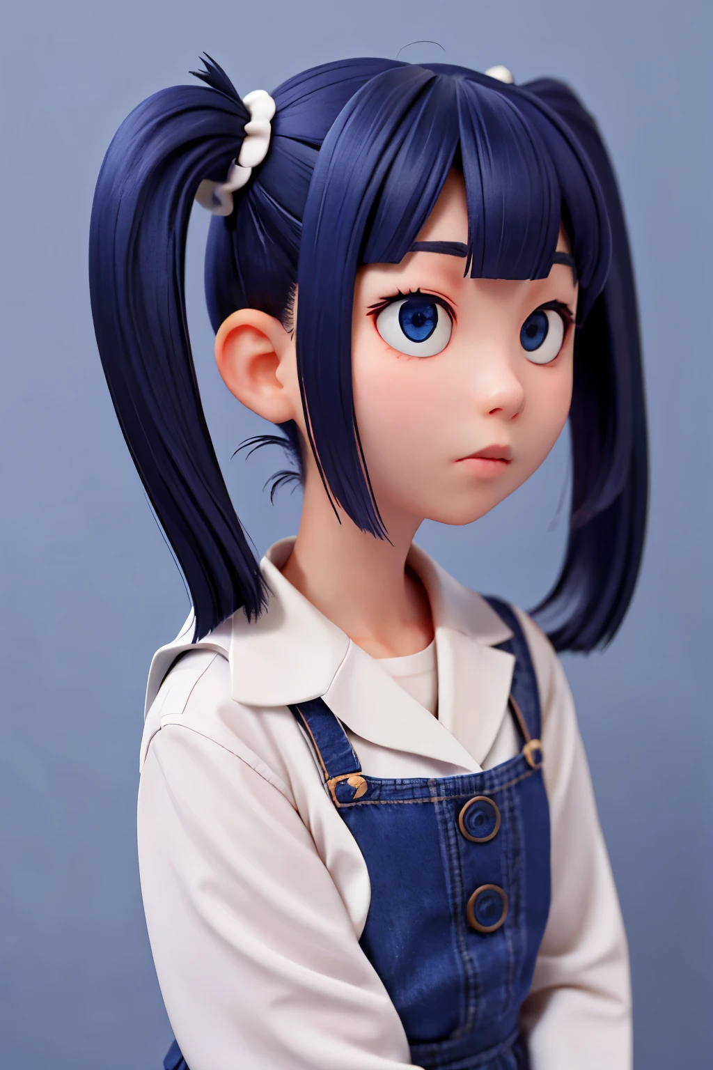 (half closed eyes:1.1), (sexual expression:1.2), Fascinated expression, smile, (blush:1.2), (cabello despeinado), (illustration), retrato, (fondo de ciudad futurista), (arms behind back), Cintura delgada, gran sonrisa, ojos detallados, abdominales fuertes, chica delgada, muscle girl, front pose, big thighs, focus on face, flat nude chested, large city background, blue hair, sailor uniform, skirt, sit on rock, twin tails