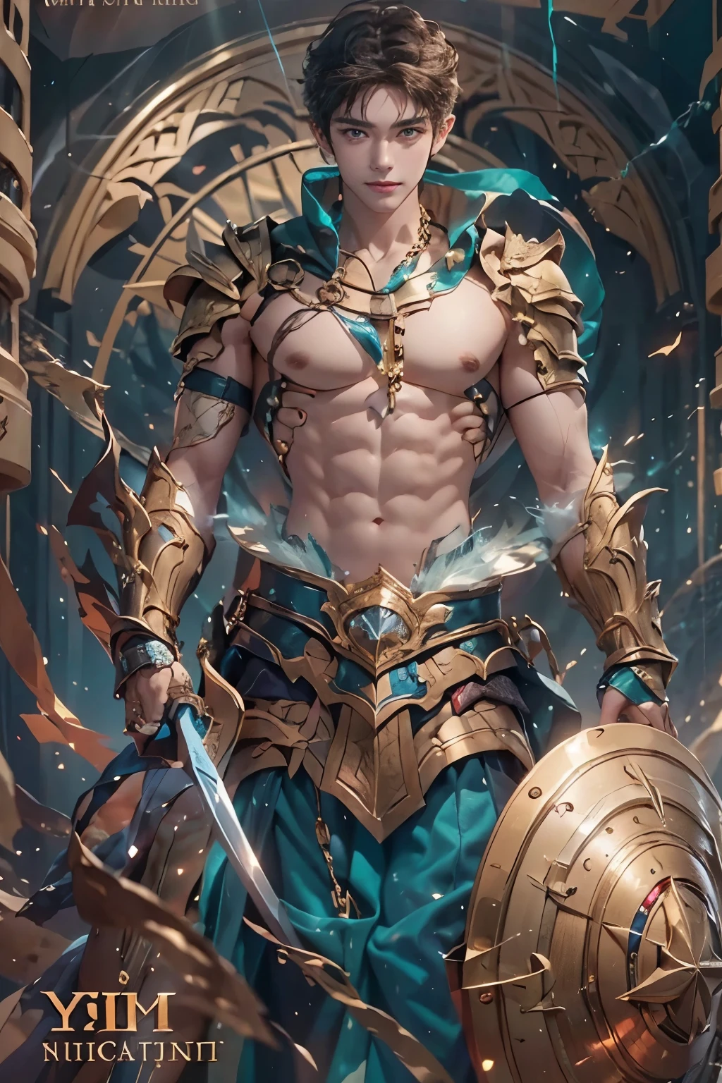 
A true masterpiece、top quality、Surreal portrait of a very handsome guy !!、super handsome boys、Shiny natural skin texture、Age 19 perfect anatomy、Ideal male body、Portrait photograph of a boy、Close-up body photo, top quality, super handsome boys, Shiny natural skin texture, Ideal male body in golden armor, with a sword in one hand and a shield in the other hand,Portrait photograph of a boy! fantasy art, Soft front light, Beautiful facial expression, Kawaii face, Beautiful breasts, big huge convex elastic nipples, big ! Sexual expression has reached its limit! beautiful chest muscles, Clear and attractive, Beautiful , Blue eyes, Thin waist, gold and silver jewelry ,Raw-Photo, Red lips , sexy pose, smile, !! full length photo.