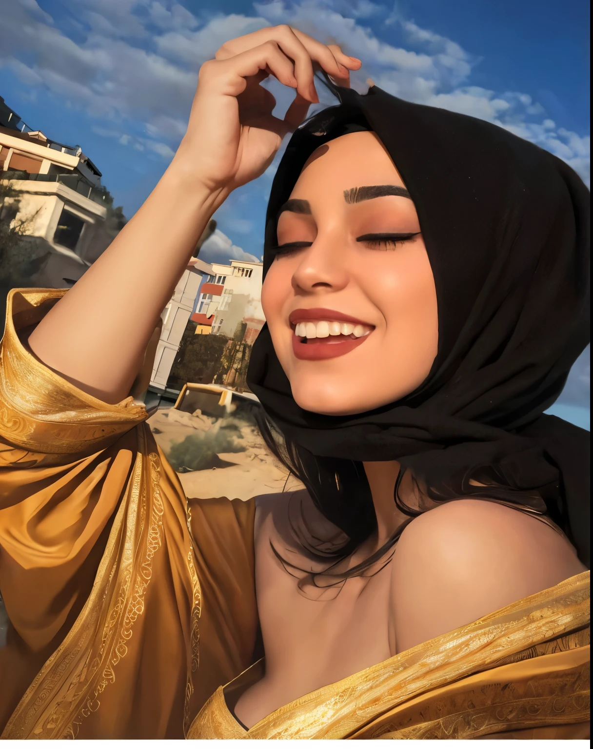 (best quality,4k,8k,highres,masterpiece:1.2), Almost topless, realistic, classic painting, detailed brushstrokes, soft lighting, elegant beauty, sensual pose, flowing drapery, delicate facial features, mesmerizing eyes.