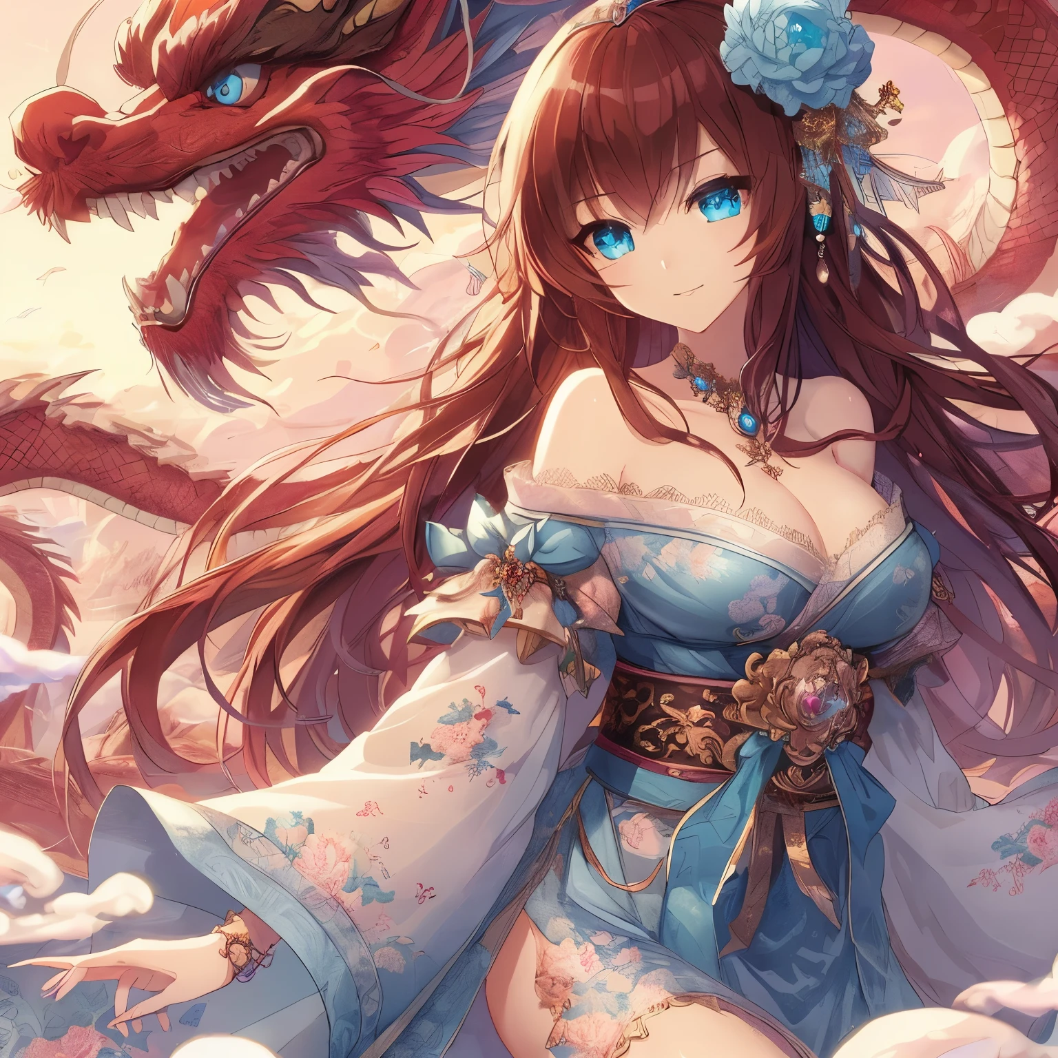 Anime girl with dragon tiara and blue eyes, dragon girl, Anime fantasy artwork, Detailed anime artwork, seductive anime girl, Anime Fantasy Illustration, anime style 4k, Beautiful charming anime woman, Detailed anime art, the dragon girl portrait, Beautiful fantasy anime, beautiful anime girl, Detailed digital animation art, anime goddess, anime art wallpaper 4k
