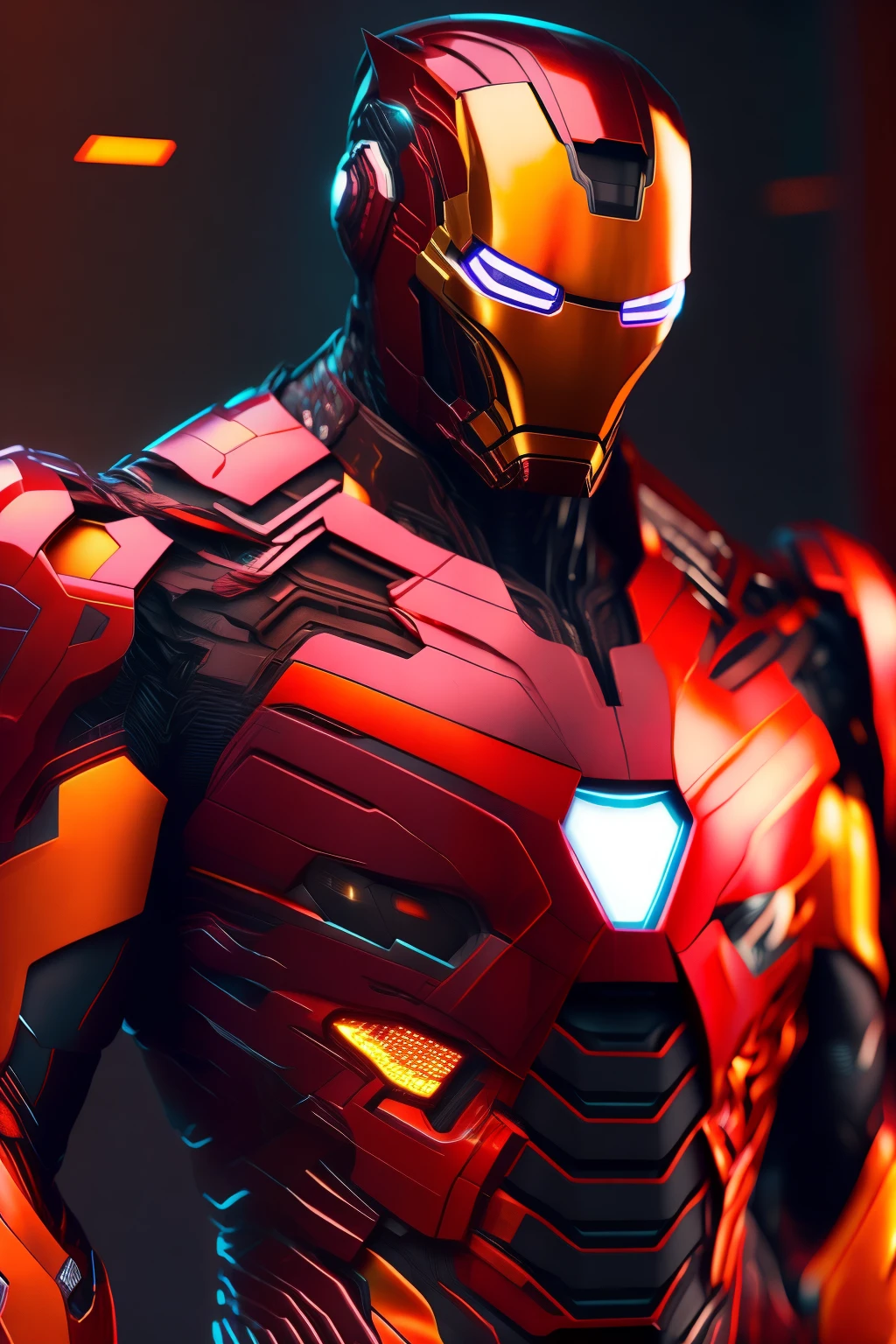 Marvel Ironman Armadura laranja, Cyberpunk, 8k