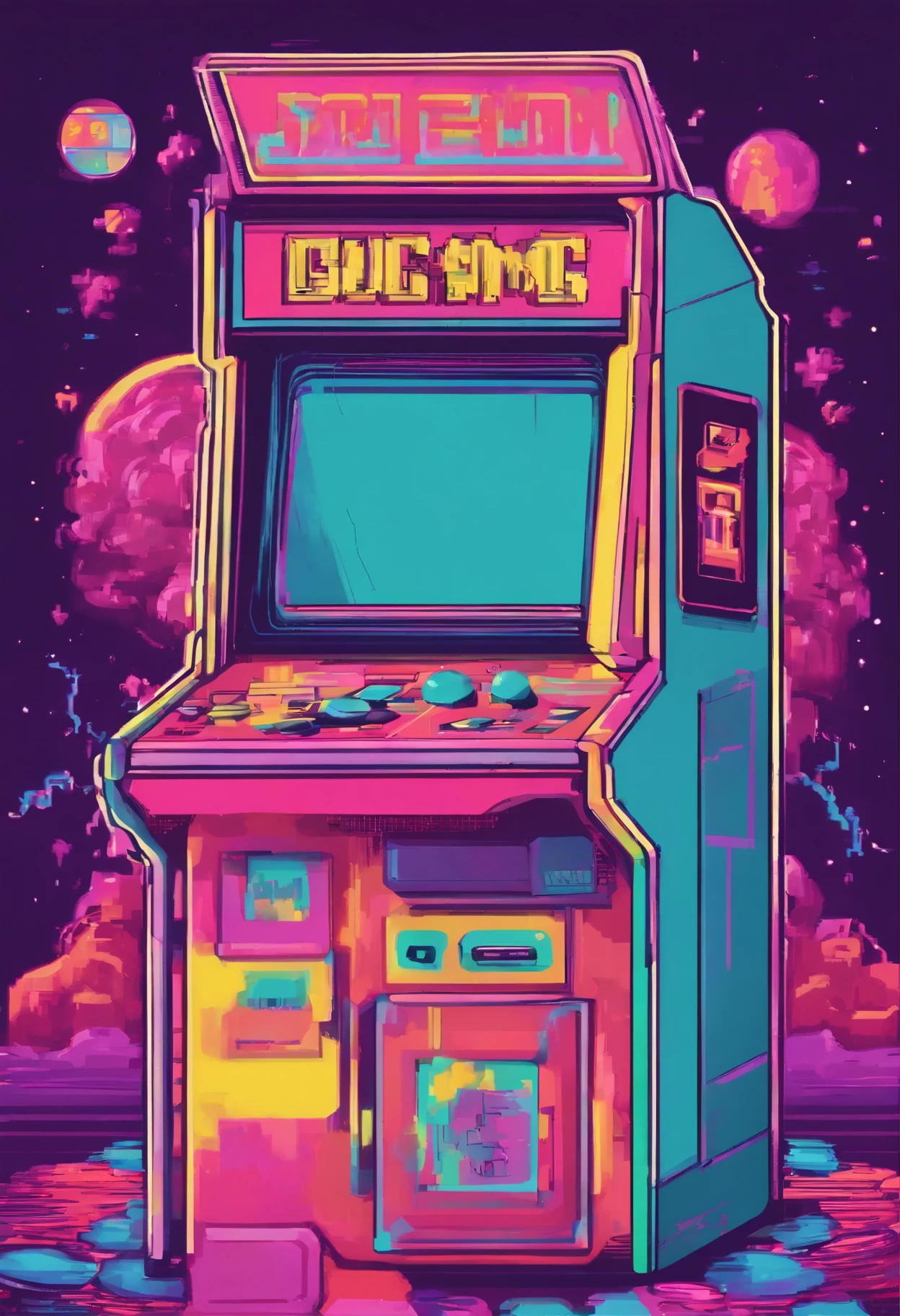 cute aesthetic, Arcade Game Room, praise, vapor wave, Lots of synthwave game machines