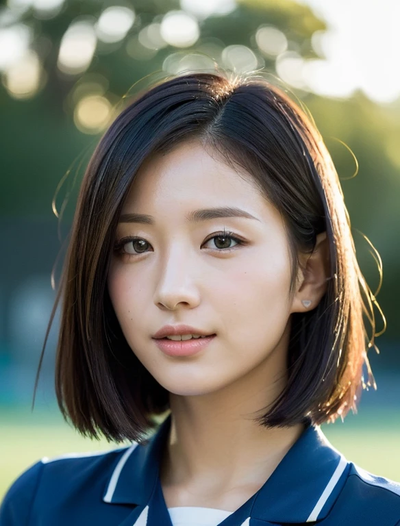 ((highest quality, 8k, masterpiece: 1.3)), sharp focus: 1.2, cute woman: 1.4, (layered haircut 、 (blue uniform), (Sunny, street: 1.2), Highly detailed face and skin texture, Detailed eye, double eyelid, white skin, cute young japanese woman, 24-years-old, The moment a beautiful soccer player heads the ball on a soccer field was captured from a dynamic angle.., Creates a melancholy atmosphere characterized by muted tones and contrasting combinations of light and shadow。, while emphasizing the theme&#39;hair., eye, words and actions, Happily、While creating work that makes you think.smile、Supporting figure