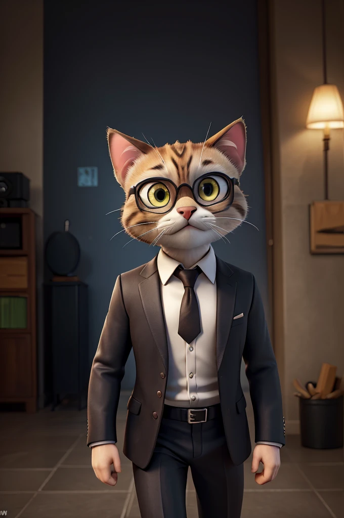 (best quality,highres,ultra-detailed,realistic:1.2),a cat, dark sunglasses, spy gadgets, sneaking around, apartment, Soviet agents meeting, suspenseful atmosphere, dimly lit room, secret documents, covert operation, stealthy movements, intense expressions, carefully observing, hidden microphones, encrypted messages, top-secret mission, shadowy corners, tailor-made suit, sleek and agile, professional surveillance equipment, sharp claws, keen senses, alert and focused, mysterious aura, high-stakes espionage, thrilling adventure, thrilling soundtrack, tension-filled moments, intense close-ups, adrenaline rush, gripping narrative, covert intelligence gathering, nerve-wracking suspense.