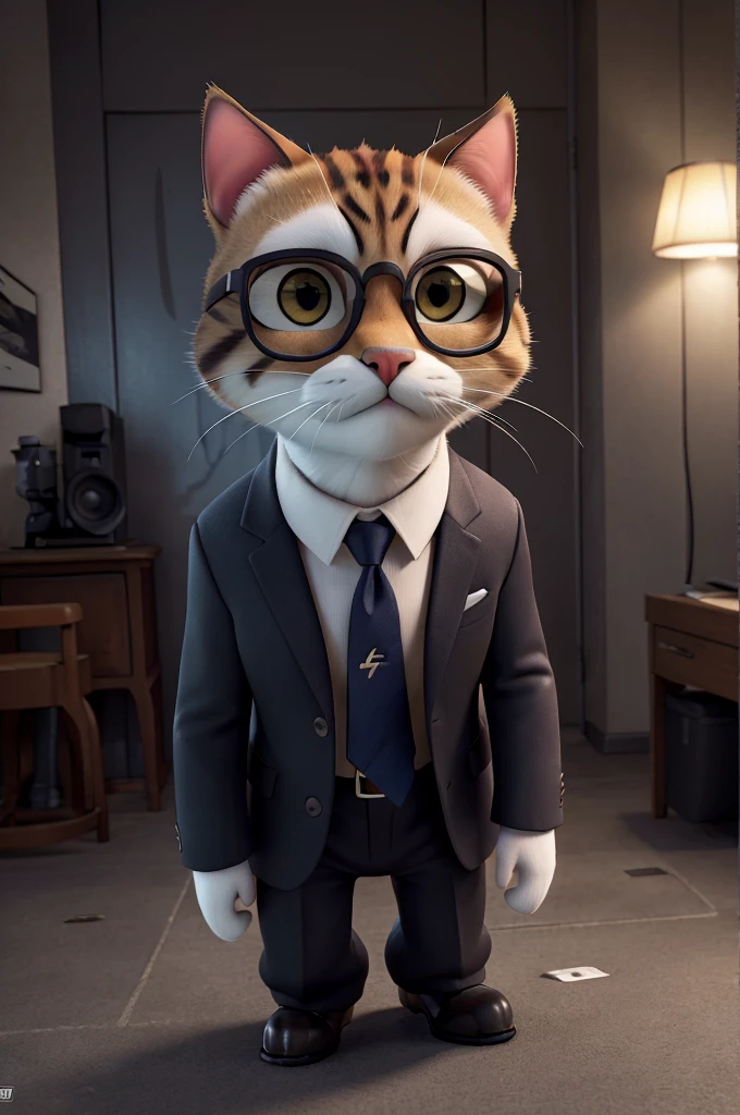 (best quality,highres,ultra-detailed,realistic:1.2),a cat, dark sunglasses, spy gadgets, sneaking around, apartment, Soviet agents meeting, suspenseful atmosphere, dimly lit room, secret documents, covert operation, stealthy movements, intense expressions, carefully observing, hidden microphones, encrypted messages, top-secret mission, shadowy corners, tailor-made suit, sleek and agile, professional surveillance equipment, sharp claws, keen senses, alert and focused, mysterious aura, high-stakes espionage, thrilling adventure, thrilling soundtrack, tension-filled moments, intense close-ups, adrenaline rush, gripping narrative, covert intelligence gathering, nerve-wracking suspense.