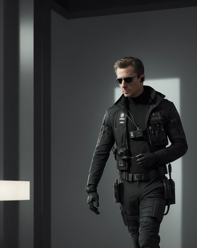 A secret agent, undercover in a luxurious mansion, stealthily navigating through the dark corridors, trying to retrieve a valuable artifact. Intricate spy gadgets, hidden compartments, and high-tech security systems add to the suspense and thrill. The agent is dressed in a sleek black suit, wearing dark sunglasses and in constant communication with the headquarters through a discreet earpiece. The atmosphere is filled with tension and secrecy, with dim lighting casting long shadows along the walls. The scene is captured in a highly cinematic and dramatic style, resembling a suspenseful spy movie. The color palette is dominated by deep shadows, emphasizing the secretive and mysterious nature of the mission. The agent's intense focus and determination are portrayed through their sharp gaze and precise movements as they avoid detection and approach their target. The composition is carefully framed to create a sense of anticipation and intrigue, with the viewer being drawn into the agent's world of espionage. The final artwork is of the highest quality, with ultra-detailed rendering, realistic textures, and vivid colors that bring the scene to life. The lighting is expertly crafted to enhance the sense of drama and heighten the visual impact of the image. This prompt encapsulates the essence of a secret agent's mission, combining elements of mystery, action, and intrigue to create a captivating and visually stunning artwork. (best quality, 4k, highres, masterpiece:1.2), ultra-detailed, (realistic, photorealistic, photo-realistic:1.37), spy, suspense, luxury, mansion, artifact, spy gadgets, hidden compartments, high-tech security systems, black suit, dark sunglasses, headquarters, earpiece, tension, secrecy, dim lighting, dramatic, cinematic, shadows, sharp gaze, precise movements, anticipation, intrigue, espionage, deep shadows, intense focus, composition, craftsmanship, rendering, textures, vivid colors, lighting.