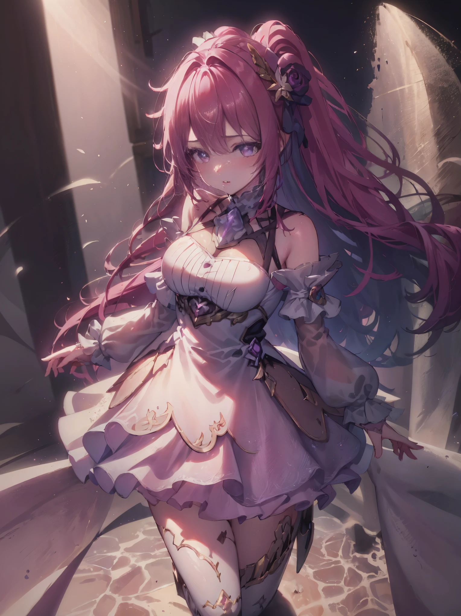 Drawing of a girl in a ponytail and dress, cute 3d rendering, cute detailed digital art, mini cute girl, cute digital painting, Stylized 3D rendering, cute digital art, cute rendering 3d anime girl, with a slight curve, cute! c4d, 1 character whole body, standing on a white base