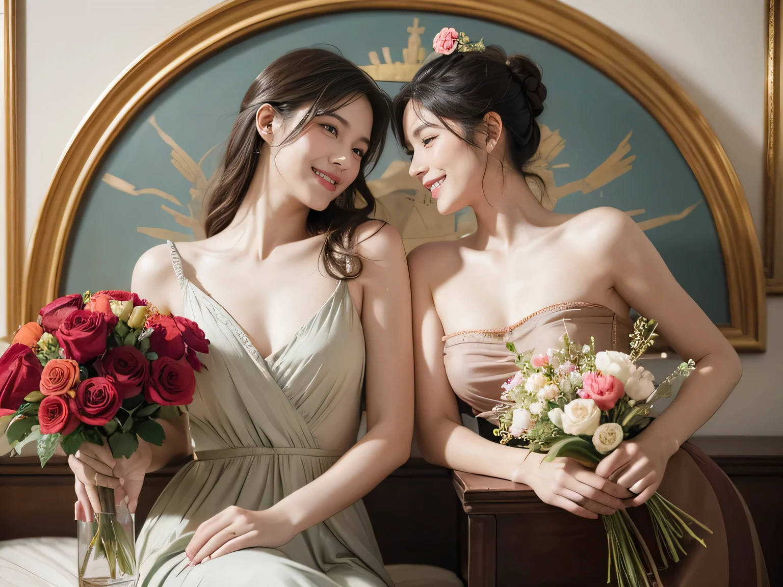 jack=Louis David's painting style,Discussion between two female philosophers,As、astronomical machine、astronaut、roses in vase、fruit、Cute trinkets、smile、ancient greek costume、Clothes that stretch your shoulders、A big smile、beautiful bare skin、A detailed representation of the seducing woman throughout her body..