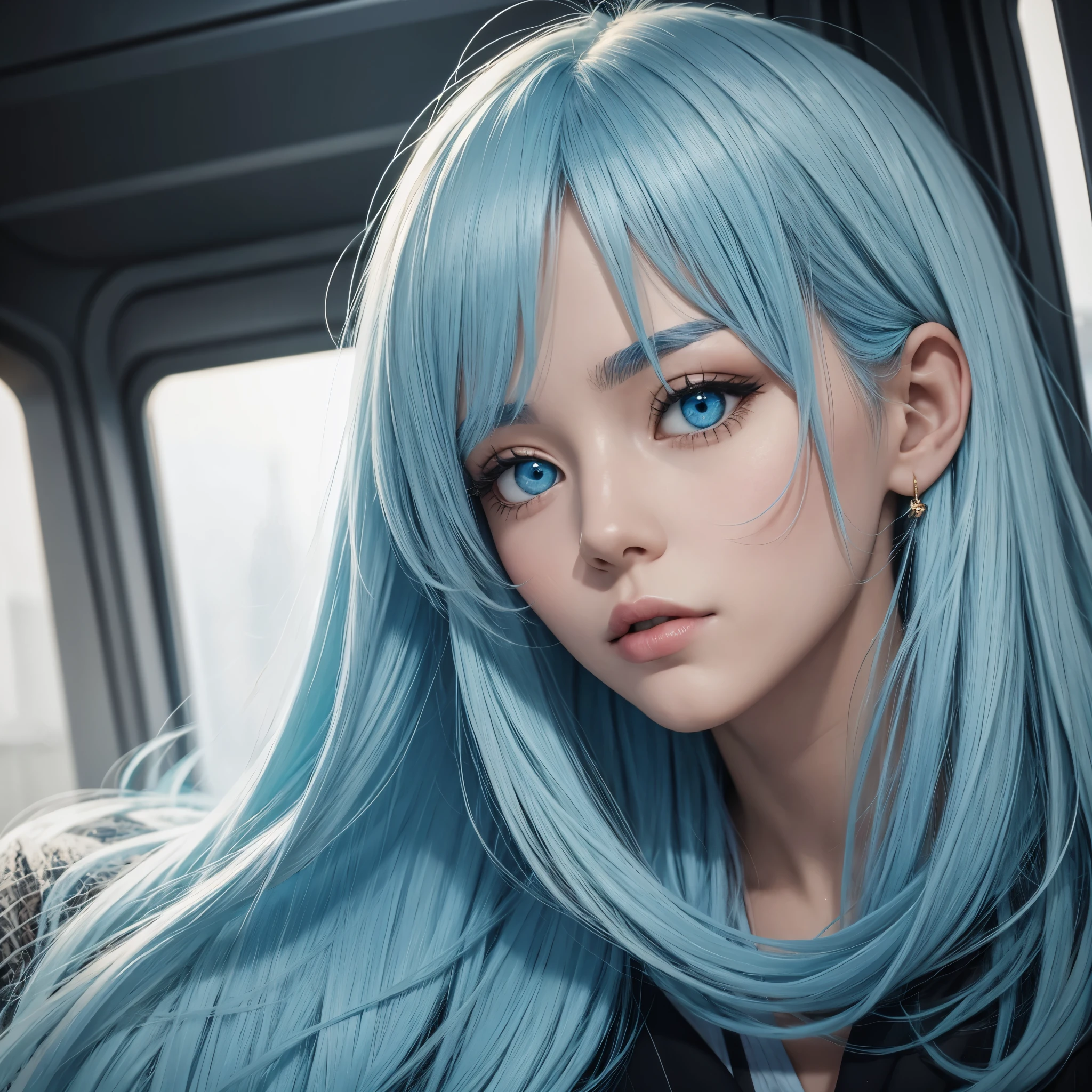 light blue hair long Golden eye