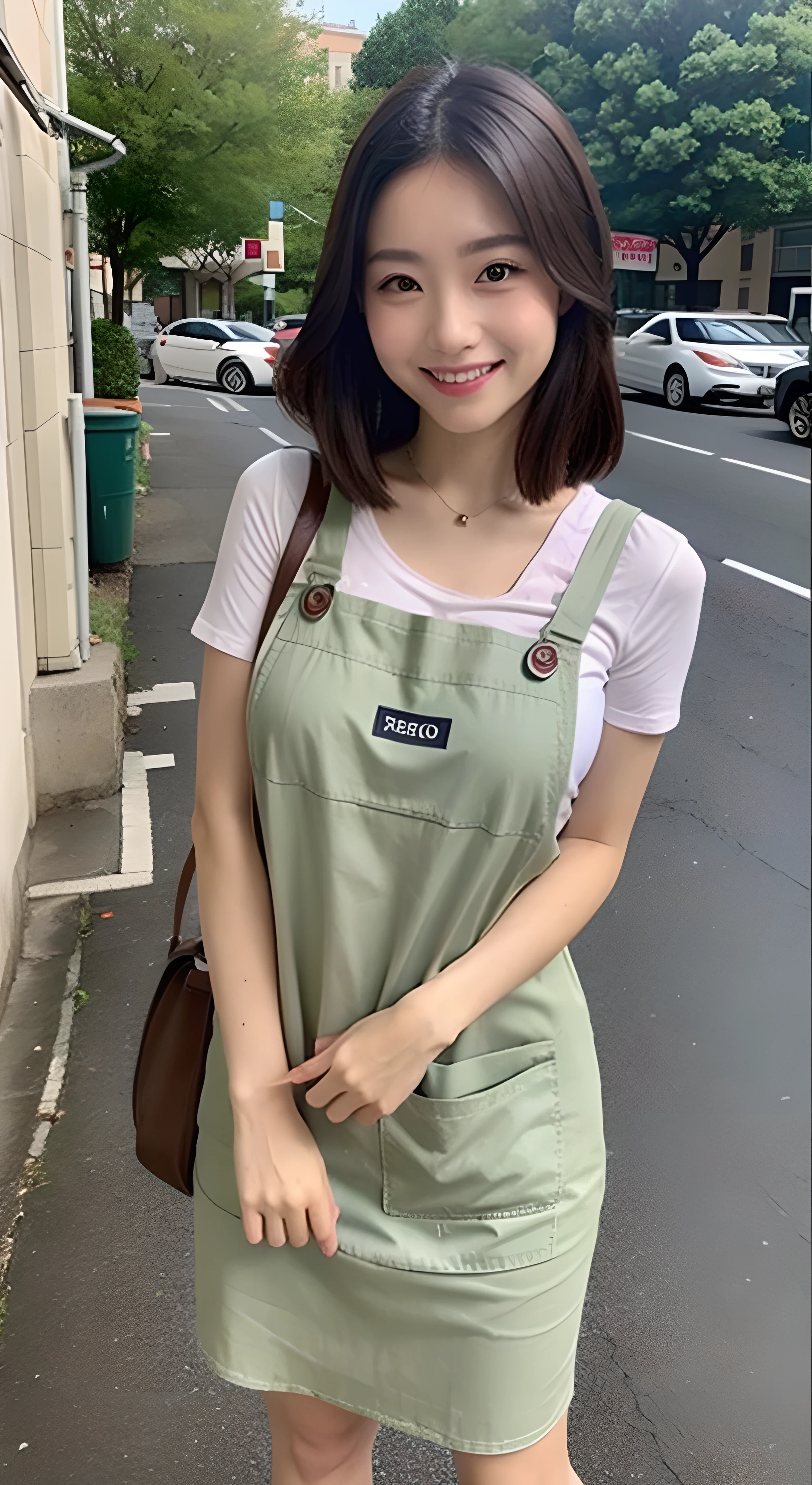 Wear an apron、pinafore