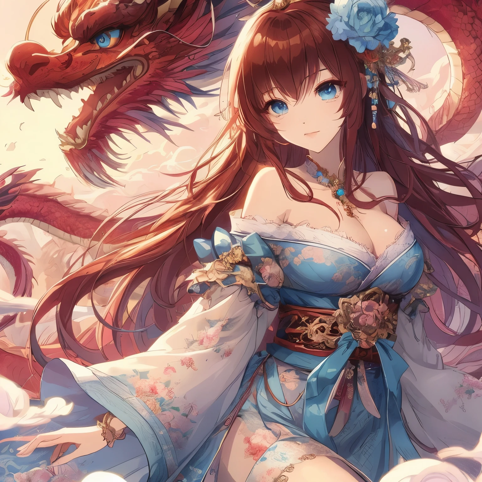 Anime girl with dragon tiara and blue eyes, dragon girl, Anime fantasy artwork, Detailed anime artwork, seductive anime girl, Anime Fantasy Illustration, anime style 4k, Beautiful charming anime woman, Detailed anime art, the dragon girl portrait, Beautiful fantasy anime, beautiful anime girl, Detailed digital animation art, anime goddess, anime art wallpaper 4k