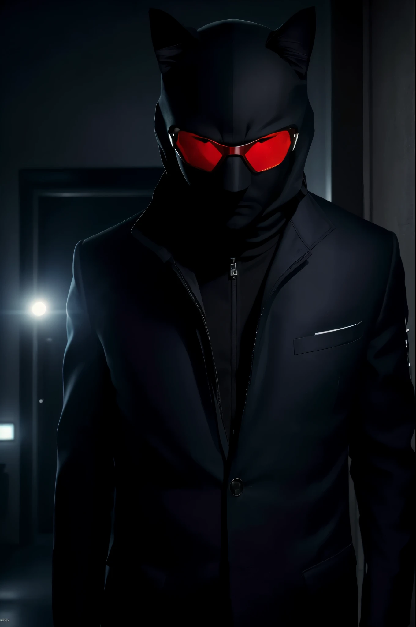 (best quality,highres,ultra-detailed,realistic:1.2),a cat, dark sunglasses, spy gadgets, sneaking around, apartment, Soviet agents meeting, suspenseful atmosphere, dimly lit room, secret documents, covert operation, stealthy movements, intense expressions, carefully observing, hidden microphones, encrypted messages, top-secret mission, shadowy corners, tailor-made suit, sleek and agile, professional surveillance equipment, sharp claws, keen senses, alert and focused, mysterious aura, high-stakes espionage, thrilling adventure, thrilling soundtrack, tension-filled moments, intense close-ups, adrenaline rush, gripping narrative, covert intelligence gathering, nerve-wracking suspense.