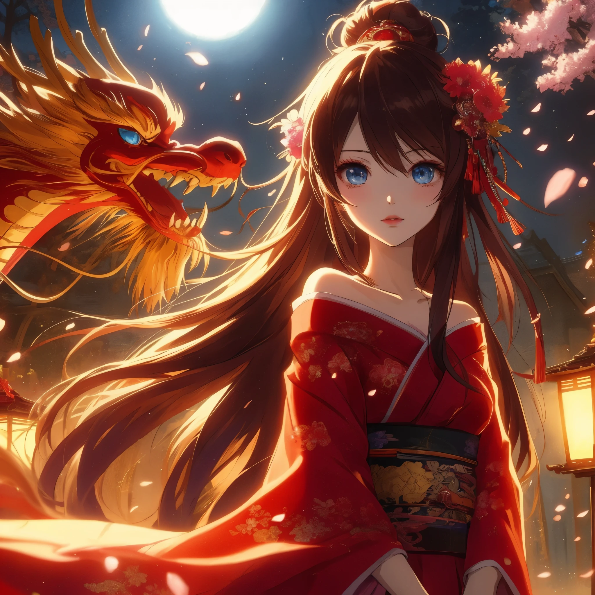 anime girl,long hair,blue eyes,Wearing a red kimono, anime style 4k, Anime Art Wallpaper 4k, anime art wallpaper 4k, anime art wallpaper 8k, 4k anime wallpaper, anime wallpaper 4 k, anime wallpaper 4k, 4k comic wallpaper, HD anime wallpaper, Beautiful anime girl, Beautiful anime, anime wallpaper, Anime fantasy artwork
