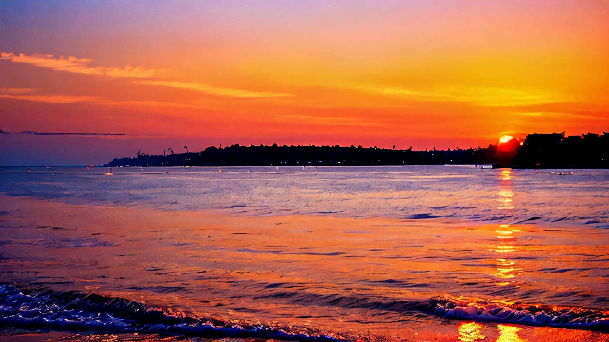 sunset, beach, bird background