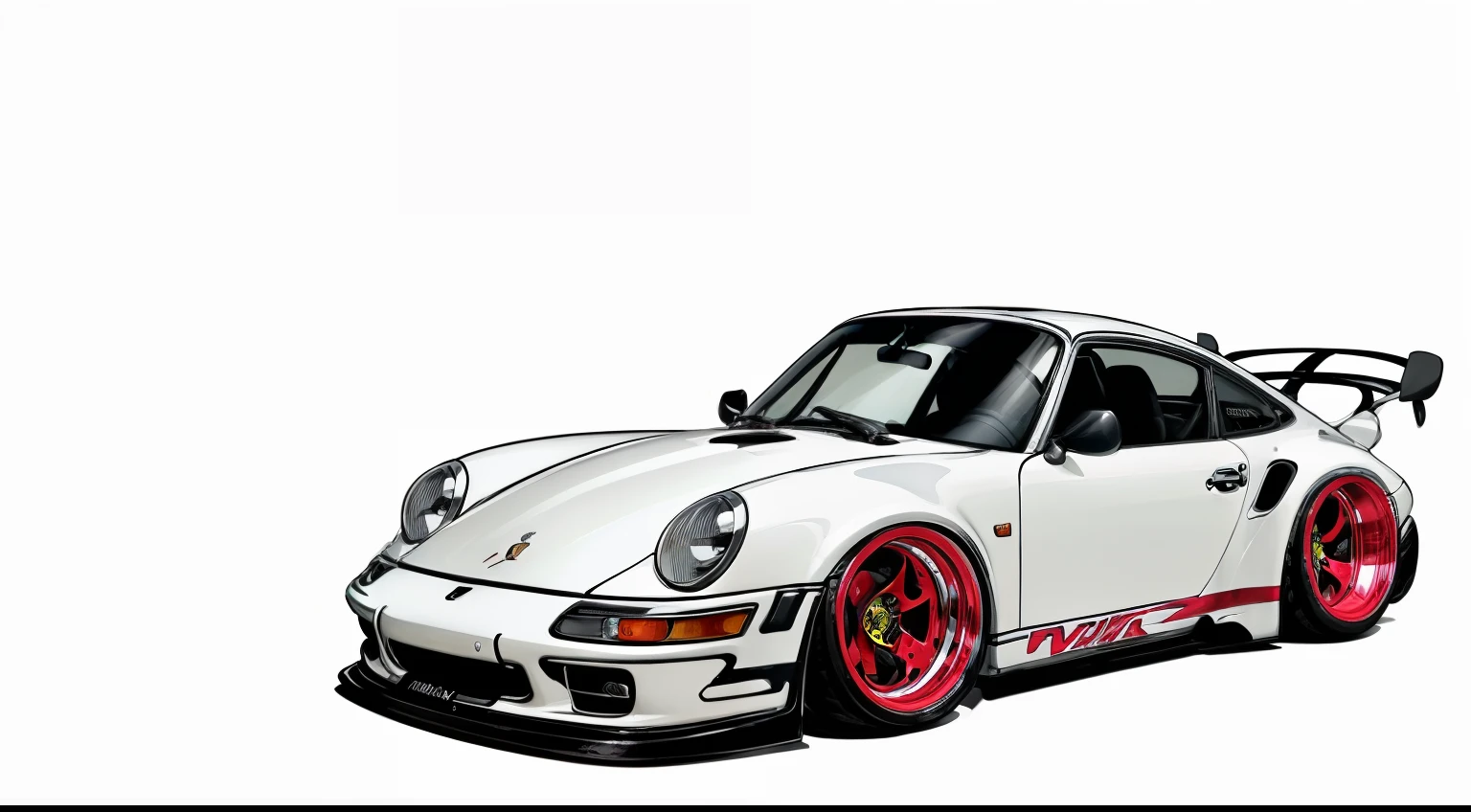 nvinkpunk, painting of a city with a candy apple metallic paint, Porsche 911 rwb rotting,wide bodykit, large wheels, high quality,