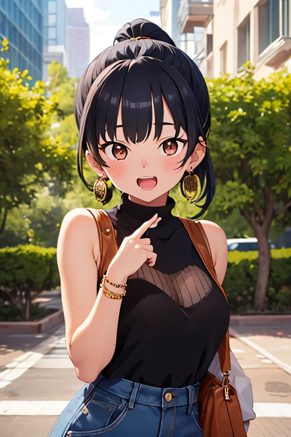 1girl
:d
bangs
black_hair
brown_eyes
crescent_earrings
cross_earrings
earrings
flower_earrings
heart_earrings
hoop_earrings
jewelry
long_hair
looking_at_viewer
open_mouth
piercing
ponytail
smile
solo
stud_earrings
rating:safe