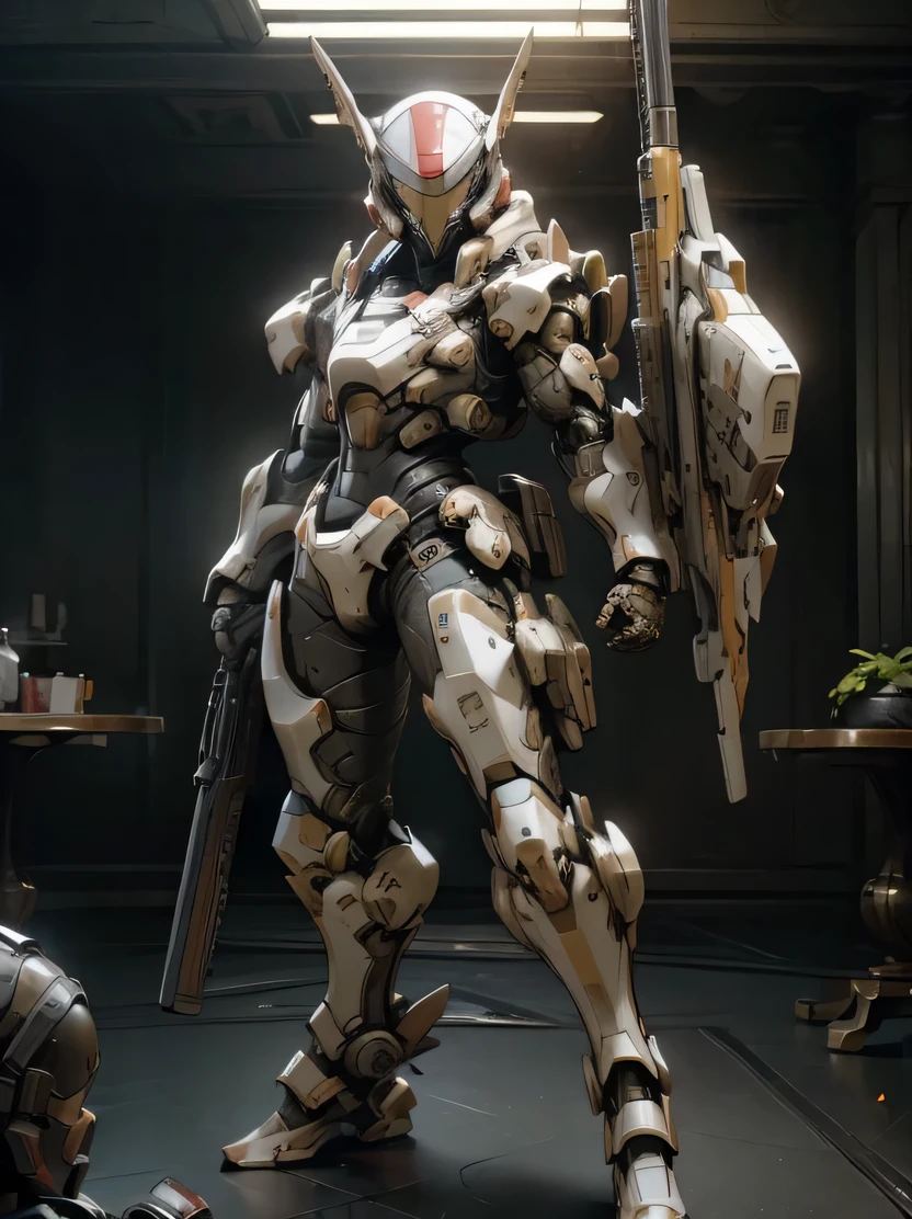 ((masterpiece、highest quality、Super detailed、High resolution、realistic、sharp focus、cinematic lighting))、1 adult female、supple physique、Feminine body shape、full body shot、ハstomachコントラスト、military black reinforced armor suit、Helmet that covers the head and face、フルフェstomachスシールド、full armor、フルフェstomachスアーマー、black combat goggles、Detailed depiction of hands、looking at the viewer、((towards the viewer))、ラstomachフル、combat equipment、Backpack、ダstomachナミックなアクションポーズ、Mecha、(stomach)