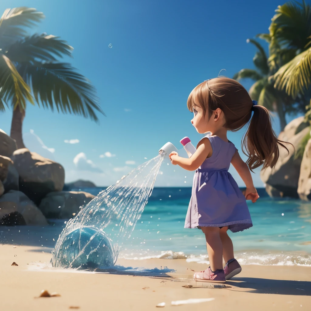 Make a cartoon character where a is wasting water and her mother reminds her to not waste the water