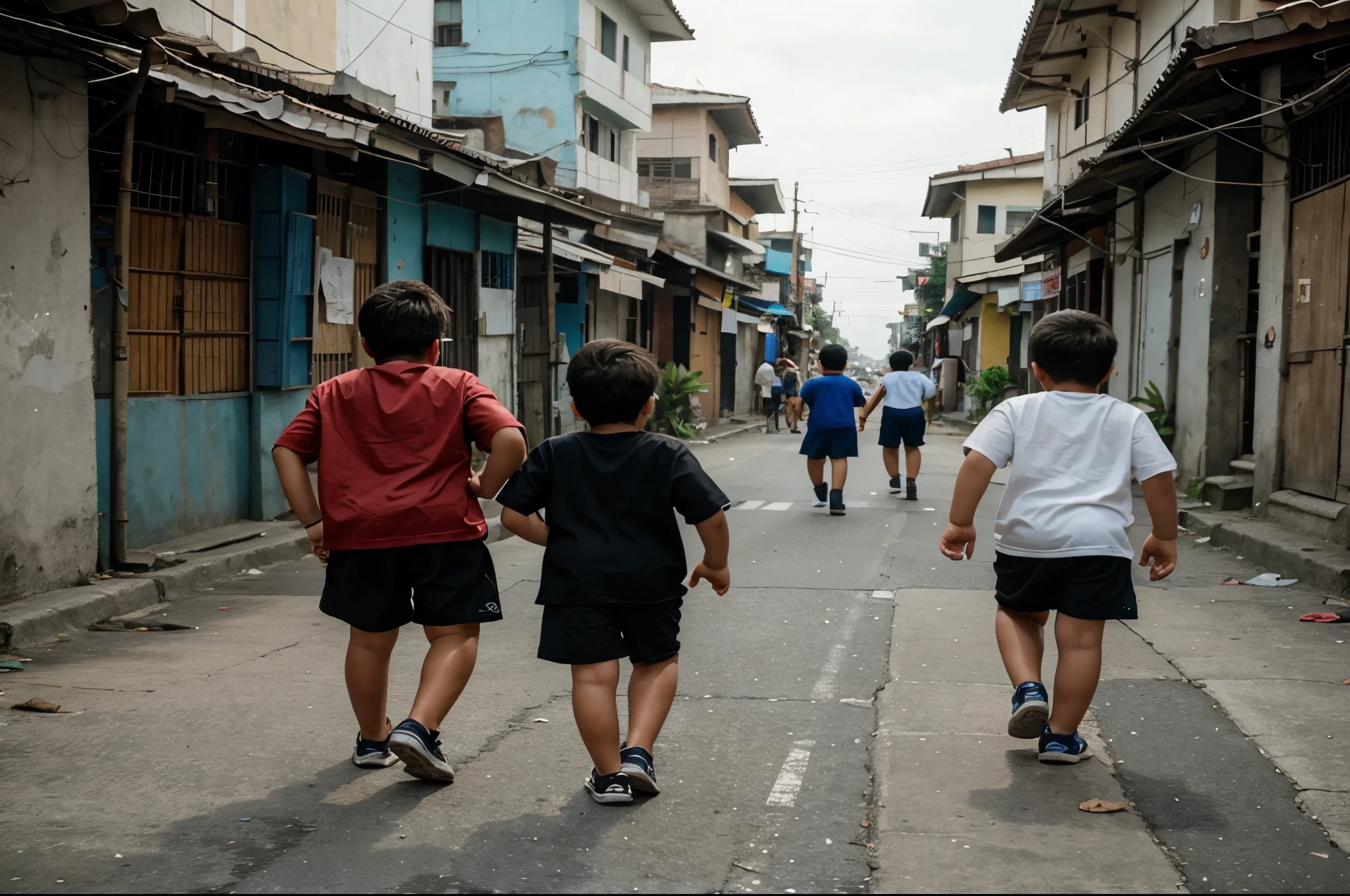 Boys kids run away in Philippines street