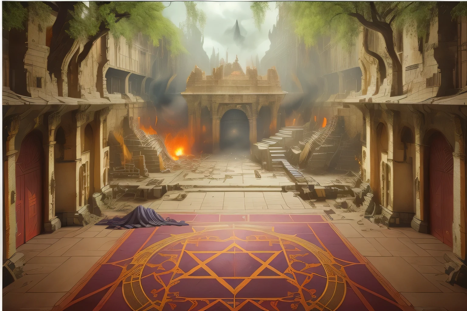In this land full of breath, There'A vast demonic armory,恶魔在There锻造和收集各种破坏性武器. The entire building is surrounded by lava, As if erupting from the ground. Demons perform mysterious rituals here,Forge horrific weapons capable of destroying the world, (Isometric view), Two-dimensional hand-drawn, very high definition, high detail, 8k, Light, ultra high resolution, game assets