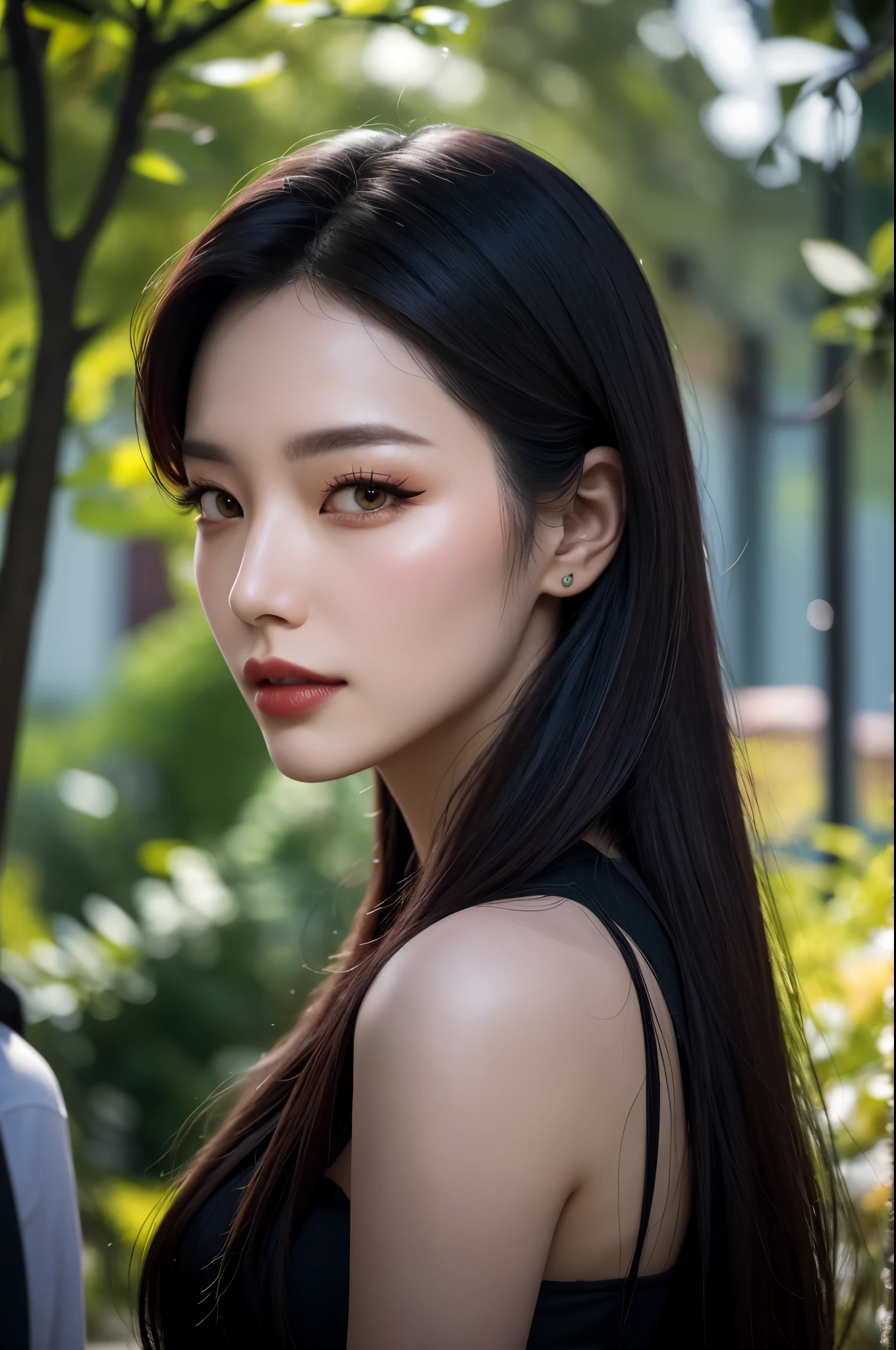(otherworldly, otherworldly atmosphere, otherworldly appearance), Very detailed, masterpiece, top quality, best quality, high resolution, 4k, 8k, original photo, Caribbean, Dark tunnel,
china street, Egyptian,
depth of field, focus, Foreshortening,
Seoul, South Korea street background, ((Really reproduce the details of Seoul streets)),
serious gaze, thick hair, seductive lips, sweet kisser, soft, high plane, charming gaze, bold eyeliner, wildflower meadow, Play in the meadows filled with wild flowers.,
Shape cheekbone curves, (dream world)