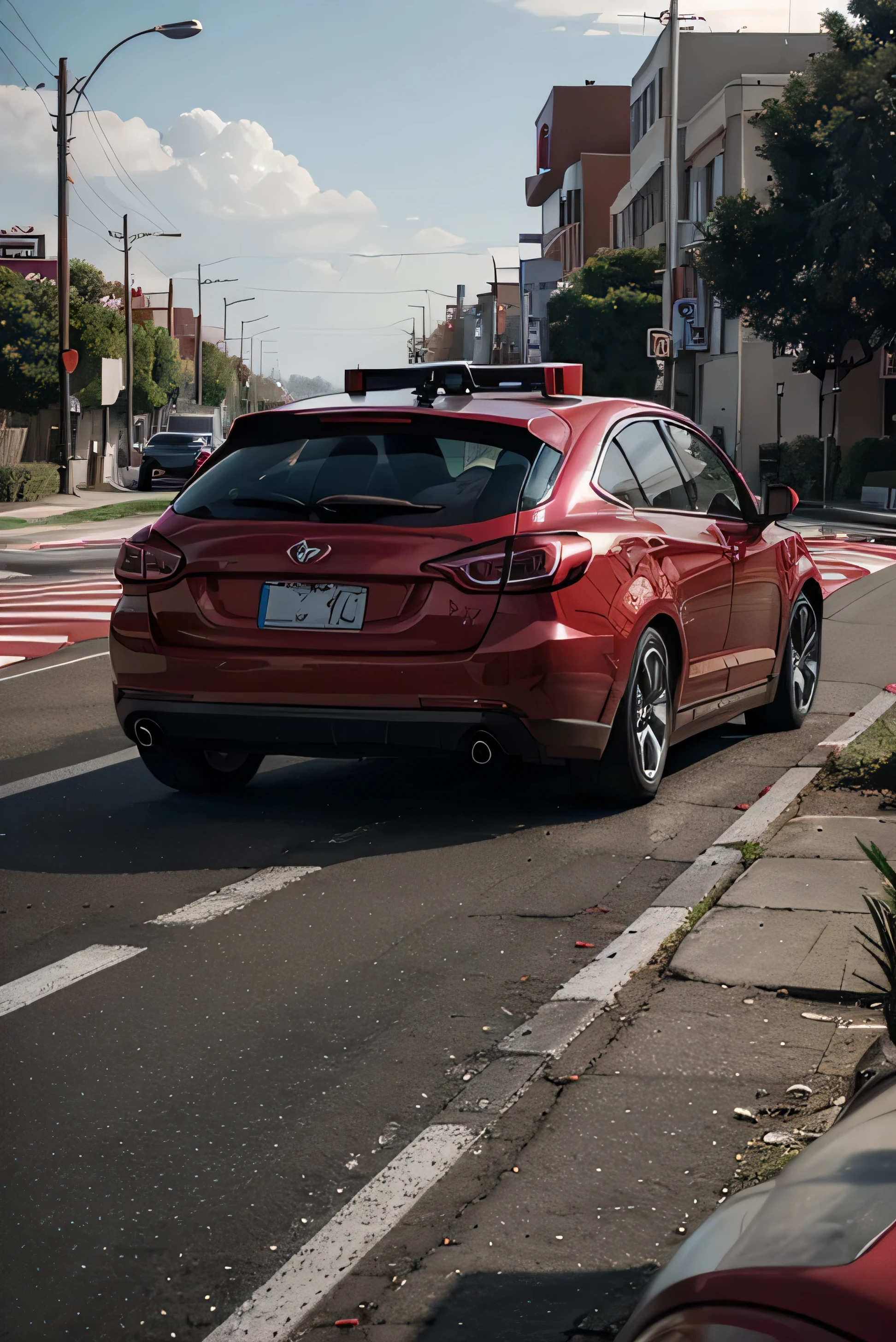 cherry red poster theme, self driving cars, one red car with smokeopposite direction, torn down teaser reveal post, first ever self driving car, great picture quality, animateddd