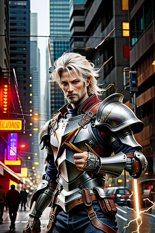 Armor filled with lightning and thunderbolts holding a crossbow