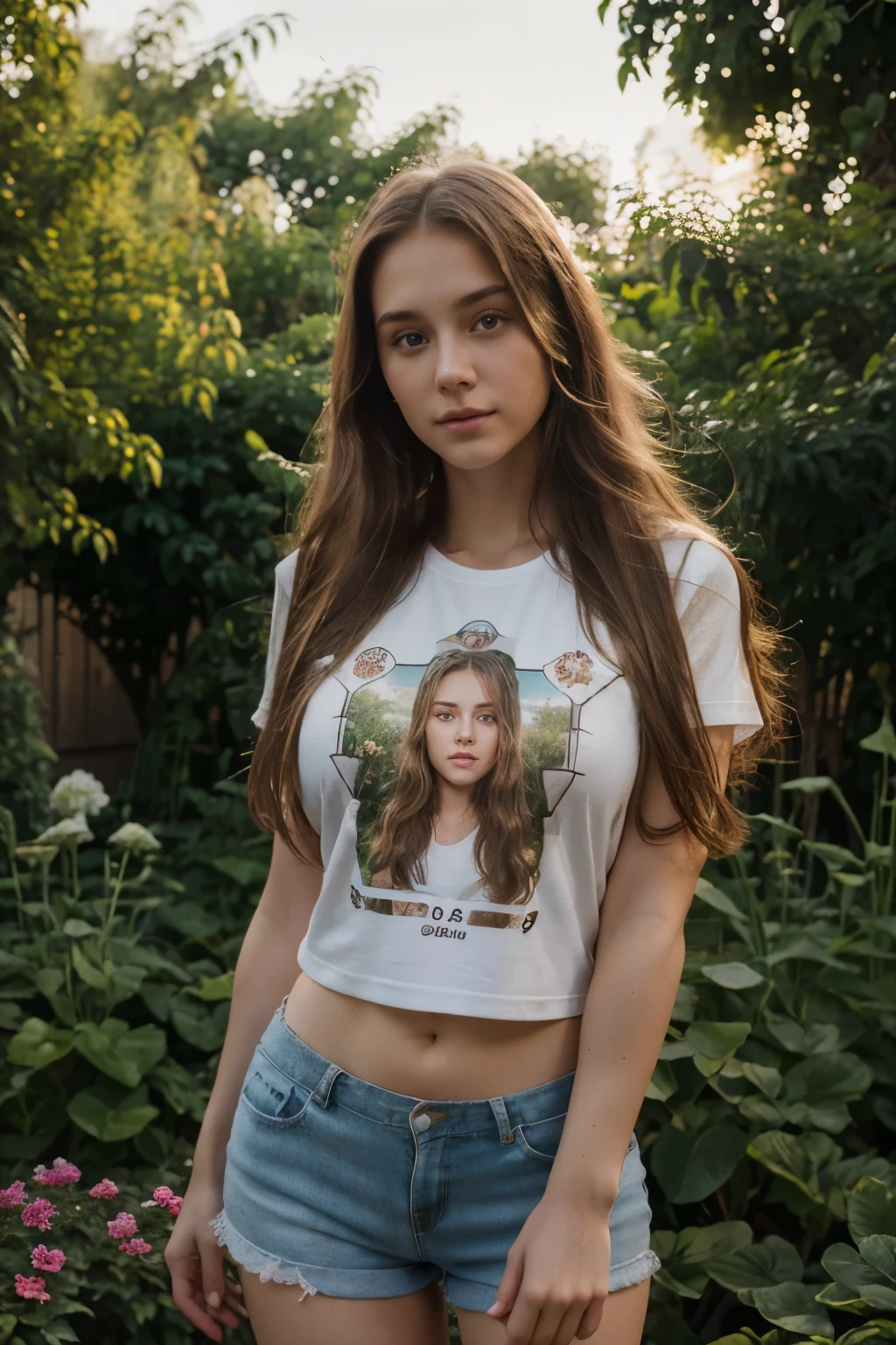 Femme Arafed en T-shirt blanc et collier, aux yeux verts, Portrait Sophie Mudd, cheveux bruns et grands yeux, Selfie d’une jeune femme, Yeux de chambre, Violet Myers, pas de maquillage, maquillage naturel, Regarder directement la caméra, Visage avec Artgram, maquillage fin, Superbe plan complet, Yeux verts perçants, Bel angle, pose attrayante, douce fille, sexy pose, Image pleine longueur, complet - corps, Prise de vue du corps entier, Déesse brune, détail élevé, Posture satisfaite, Pantalon en cuir. joli sourire