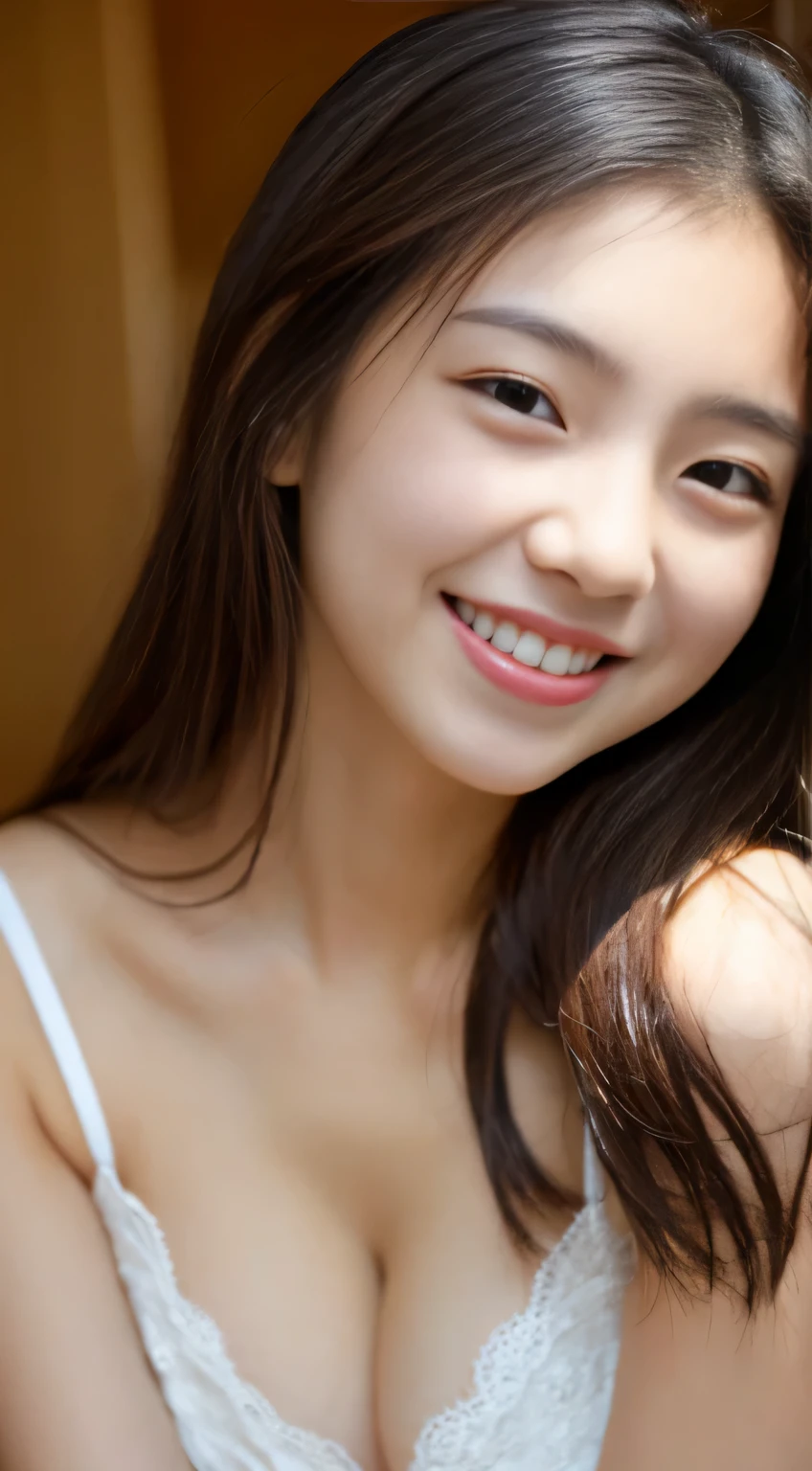 masterpiece,best quality,(Japanese ),((Beautiful girl)),cleavage,indoor,(perfect body beauty:1.2),(shy smile),beautiful teeth,