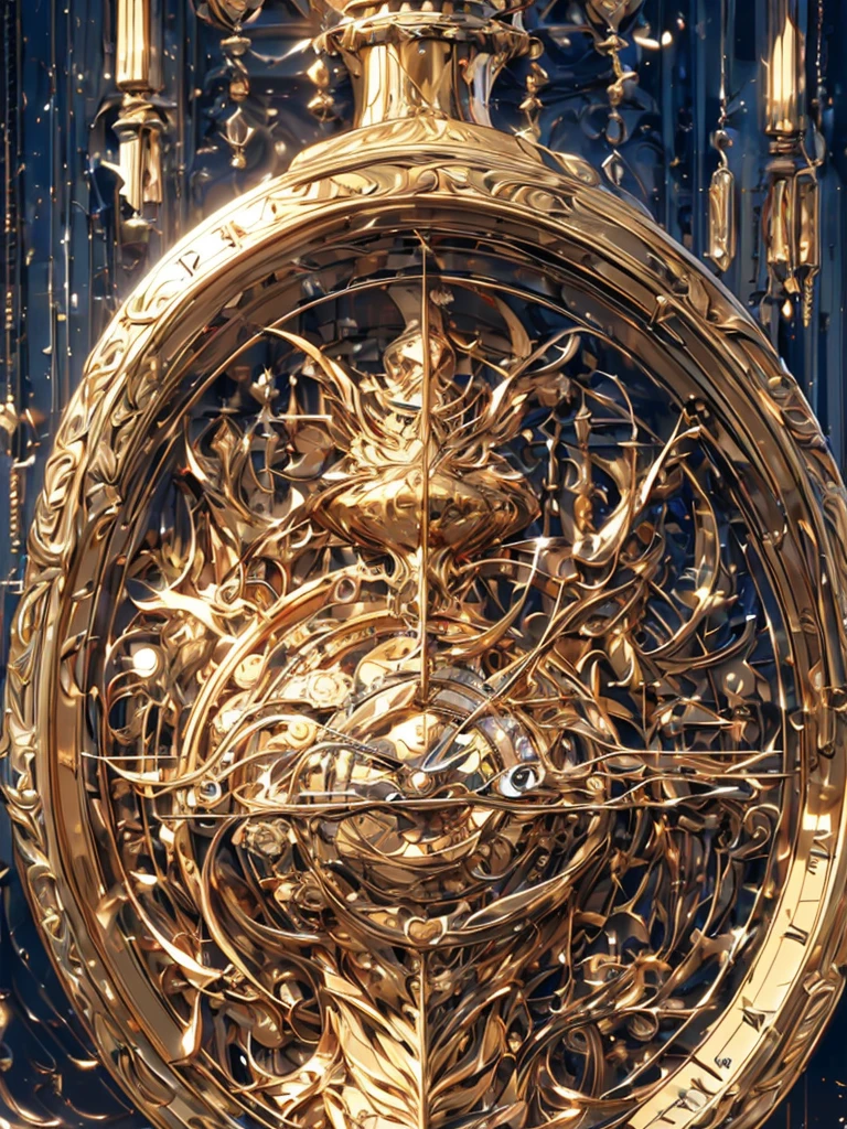 (best quality,4k,8k,highres,masterpiece:1.2), ultra-detailed, (realistic, photorealistic, photo-realistic:1.37), golden clock god, head of a giant clock, body wearing metal armor, steam gauge on the chest