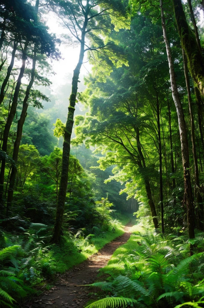 highest quality,Deep woods,in the forest,jungle,deep green,Nature,mysterious landscape,A forest without a path