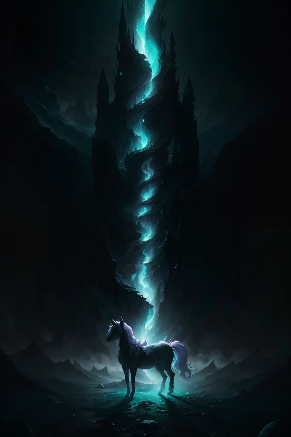In the intricately detailed and visually stunning world of manga artist Maki Mizuishi, the enchanting fusion of ponies and the eldritch god Cthulu unfolds before our eyes. This masterpiece, rendered in ultra-high definition 8K, invites us to explore a surreal landscape where ponies, with their long lashes and expressive eyes, frolic among the otherworldly structures born from Cthulu's cosmic influence.

The contrast between the ponies' pastel-colored coats and the dark, mottled textures of Cthulu's form creates a captivating visual language that transcends reality. Thick fog drapes