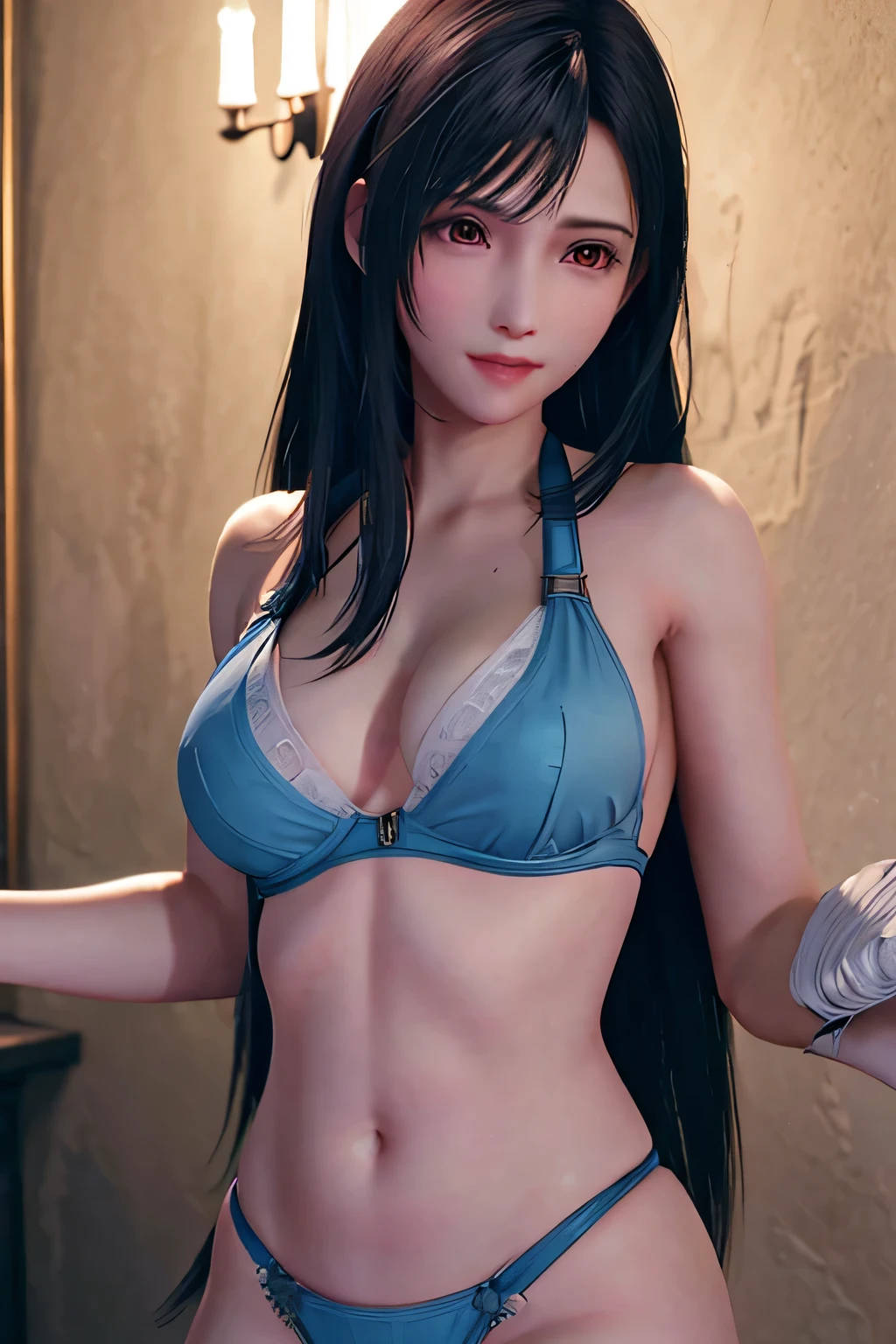 (1 boy,guided Chest grab:1.35),  Gonzo with one hand, Chest grab, groping, big breasts, grab, deep skin,(Light blue bikini swimsuit:1.1),NSFW smile, blush,(masterpiece, highest quality:1.4),(highest quality:1.4) ,unreal engine,masterpiece,(black hair,Blue Dip Die Hair), (blush smile:1.1),very detailed, intricate details, soft lighting, 1 girl,super resolution,(realistic: 1.3),abs,highest quality, silt,very delicate and beautiful, High resolution,NSFW,black hair, long hair,beautiful detailed red eyes, round chest, big breasts,in the bedroom,blush,clavicle, blush