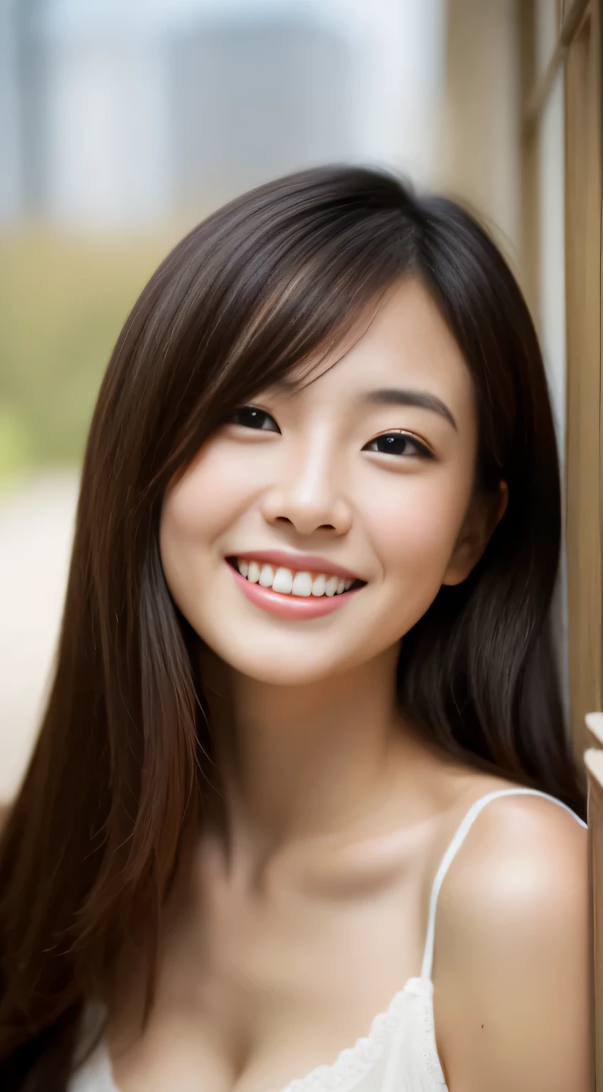 Japanese ),((beautiful girl)),cleavage,An expression that imagines something pleasant:1.2,(perfect body beauty:1.2),((perfect body)),(shy smile),beautiful teeth,
