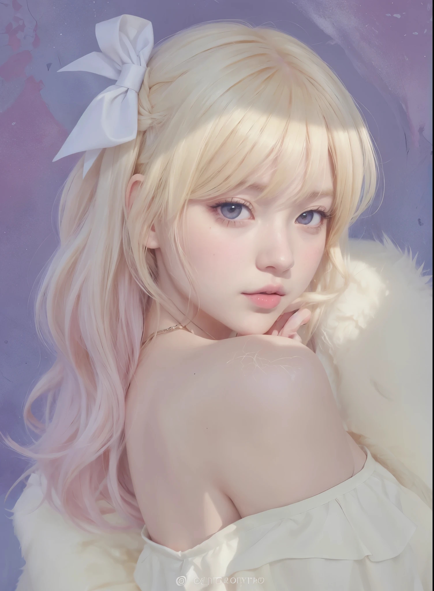 Chica rubia con pelo blanco y un vestido blanco posando para una foto., obra de arte al estilo de guweiz, Retrato realista kawaii, Guweiz en ArtStation Pixiv, soft anime illustration, guweiz, guweiz en pixiv artstation, hermoso retrato animado, retrato chica anime, retrato detallado de chica anime, in bowater art style