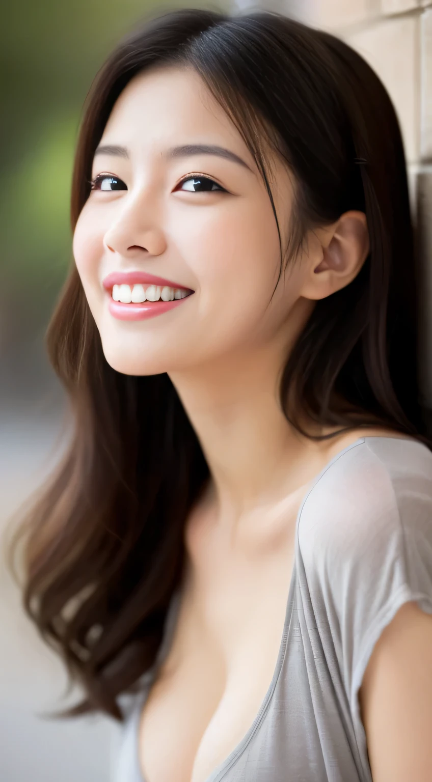 Japanese ),((beautiful girl)),cleavage,An expression that imagines something pleasant:1.2,(perfect body beauty:1.2),((perfect body)),(shy smile),beautiful teeth,