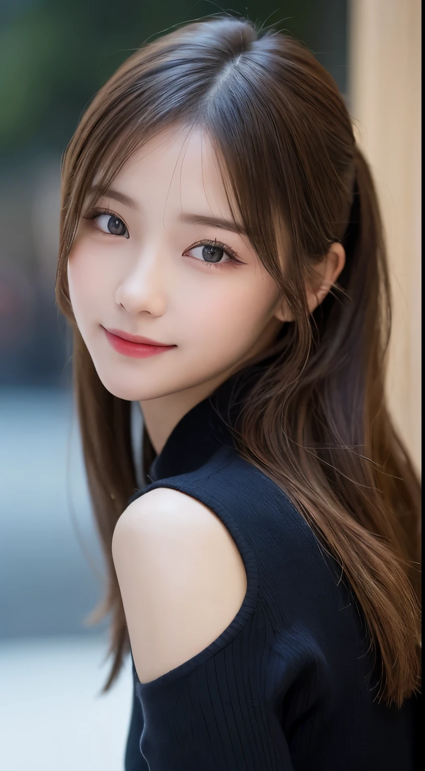 table top, highest quality, shape, Super detailed, finely, High resolution, 8k wallpaper, 完璧なダイナミックな構shape, beautiful and detailed eyes, straight hair, small breasts, natural color lip, random sexy pose,smile,20 year old girl、midnight、美しくdetailed face、perfect and beautiful face,Big eyes、RAW photo、Expressing feminine poses with your whole body、beautiful and detailed eyes、small face、beautiful duplex、slim face and style,luxury brand mink coat(internal:winter dress)、beautiful golden ratio face,twin ponytail hair,bright look,Photographed focusing on beautiful legs、real photos、 (get closer to the face, enlarge the face, face focus:1.0), break, (masterpiece, highest quality, Super detailed, detailed face, 8k)、real photos、perfect and beautiful face、blur the background、smile